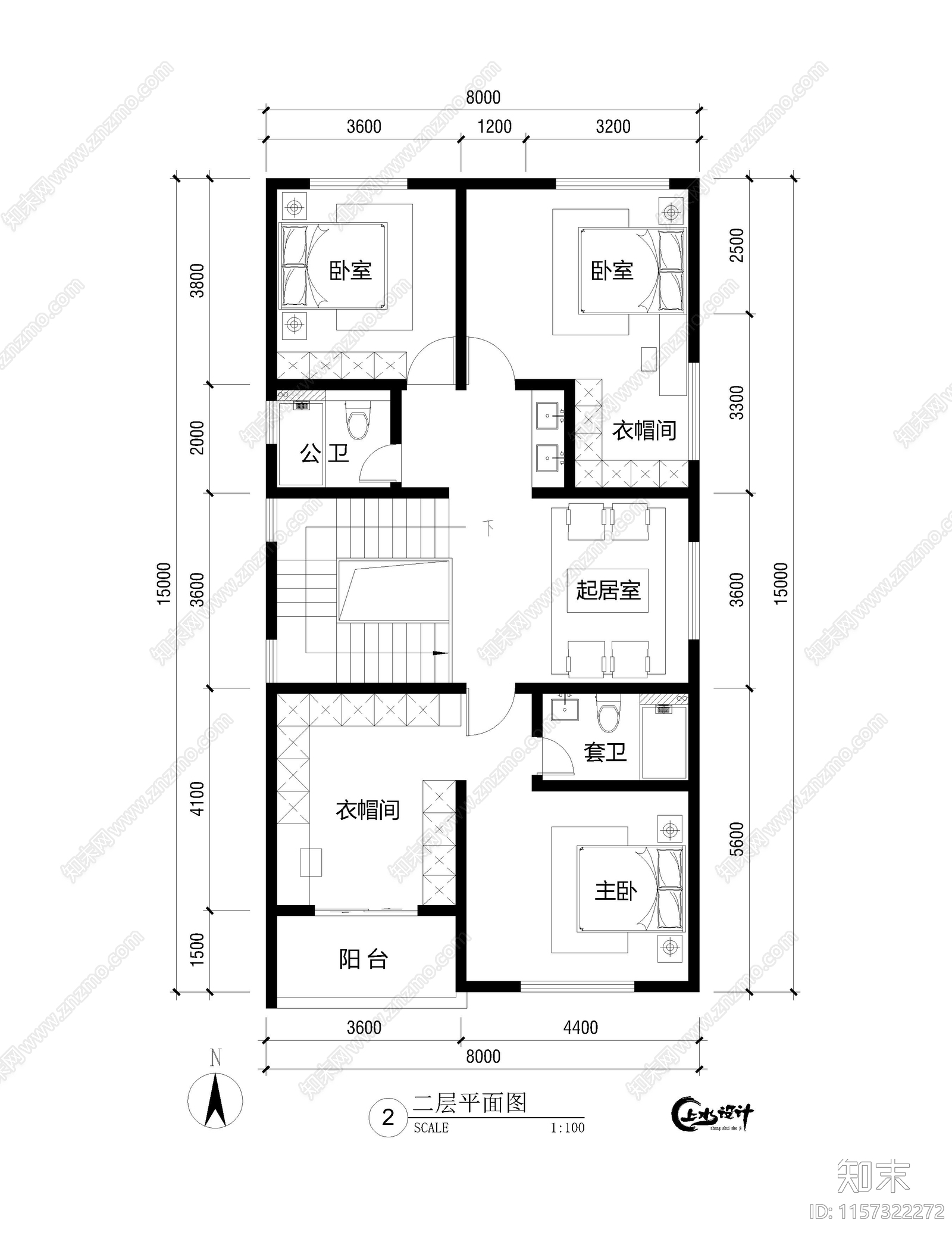 面宽8米进深15米农村自建房cad施工图下载【ID:1157322272】