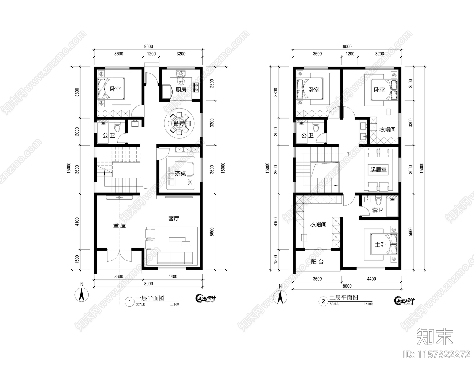 面宽8米进深15米农村自建房cad施工图下载【ID:1157322272】