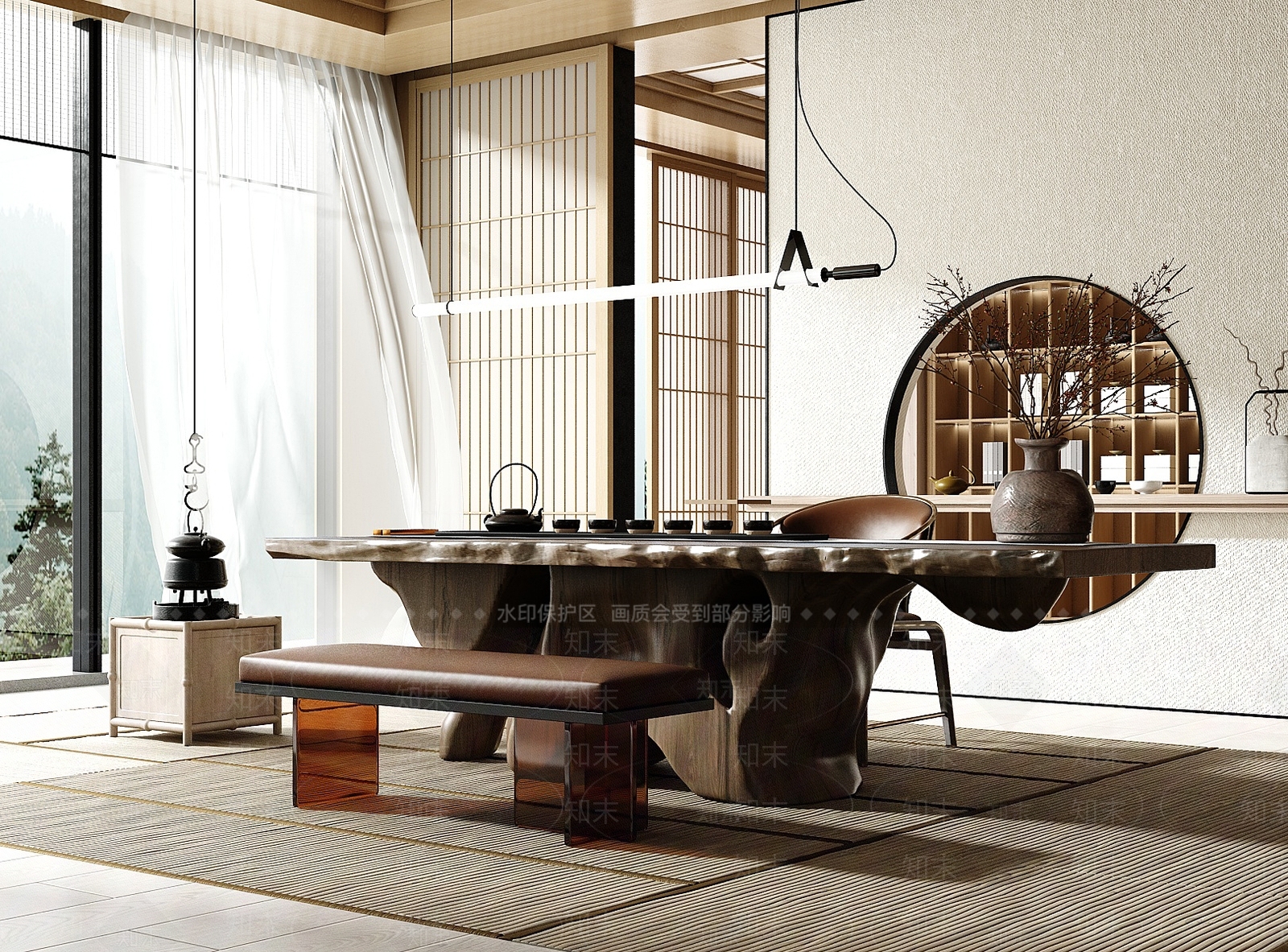 新中式轻奢茶室茶具茶桌椅摆设组合3D模型下载【ID:1157324867】