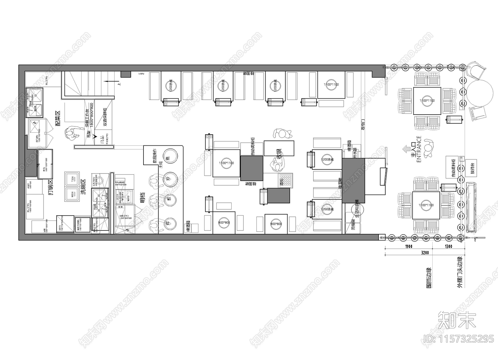 火锅店平面布局施工图下载【ID:1157325295】