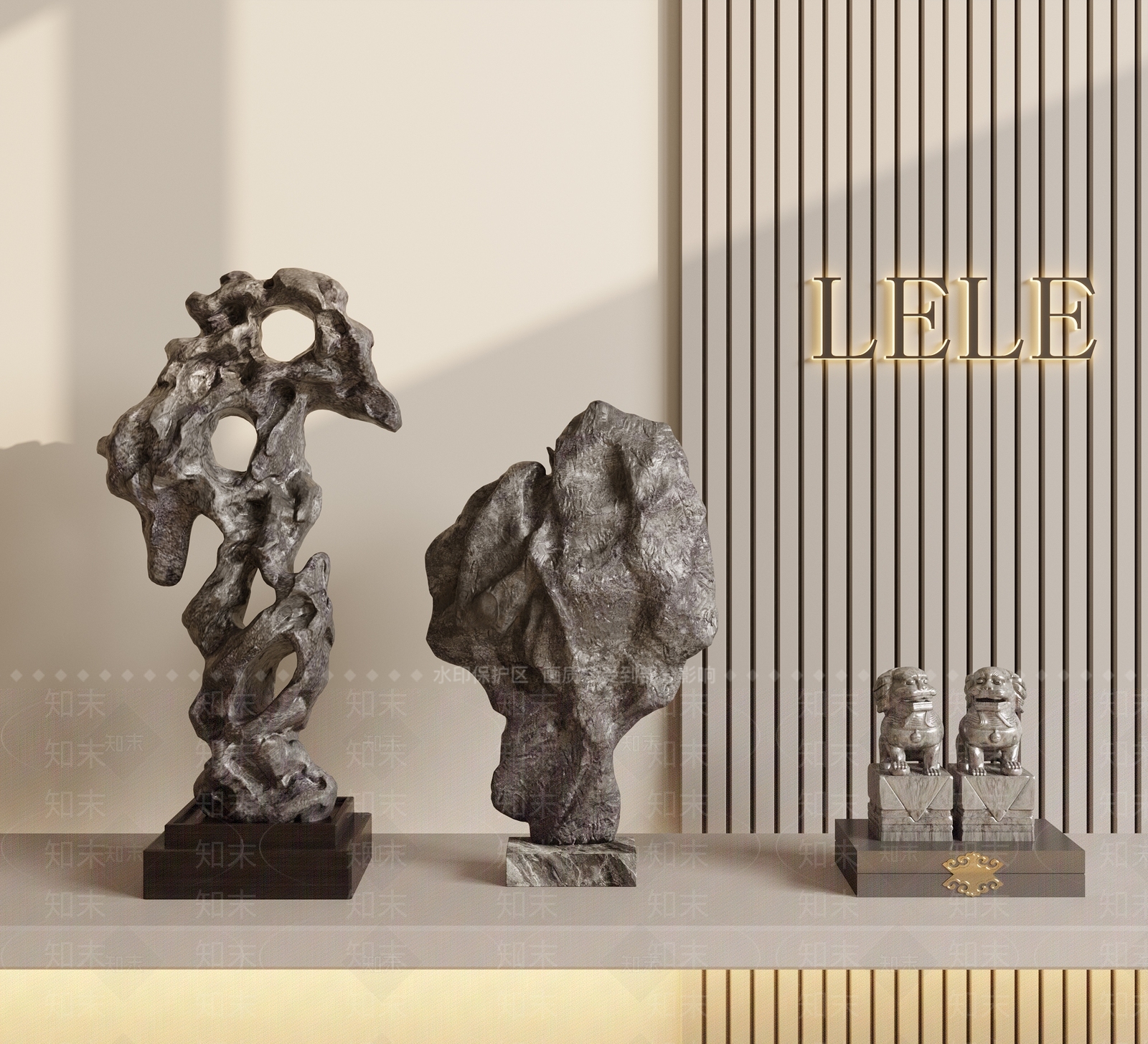 新中式太湖石雕塑摆件SU模型下载【ID:1157327575】