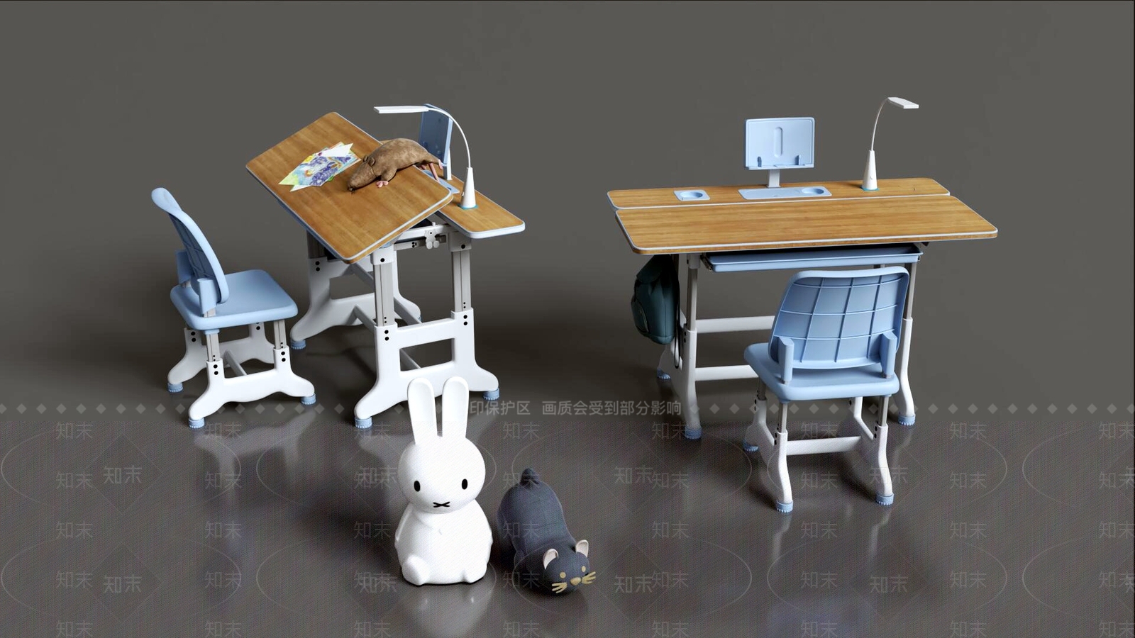 现代儿童书桌3D模型下载【ID:1157330347】