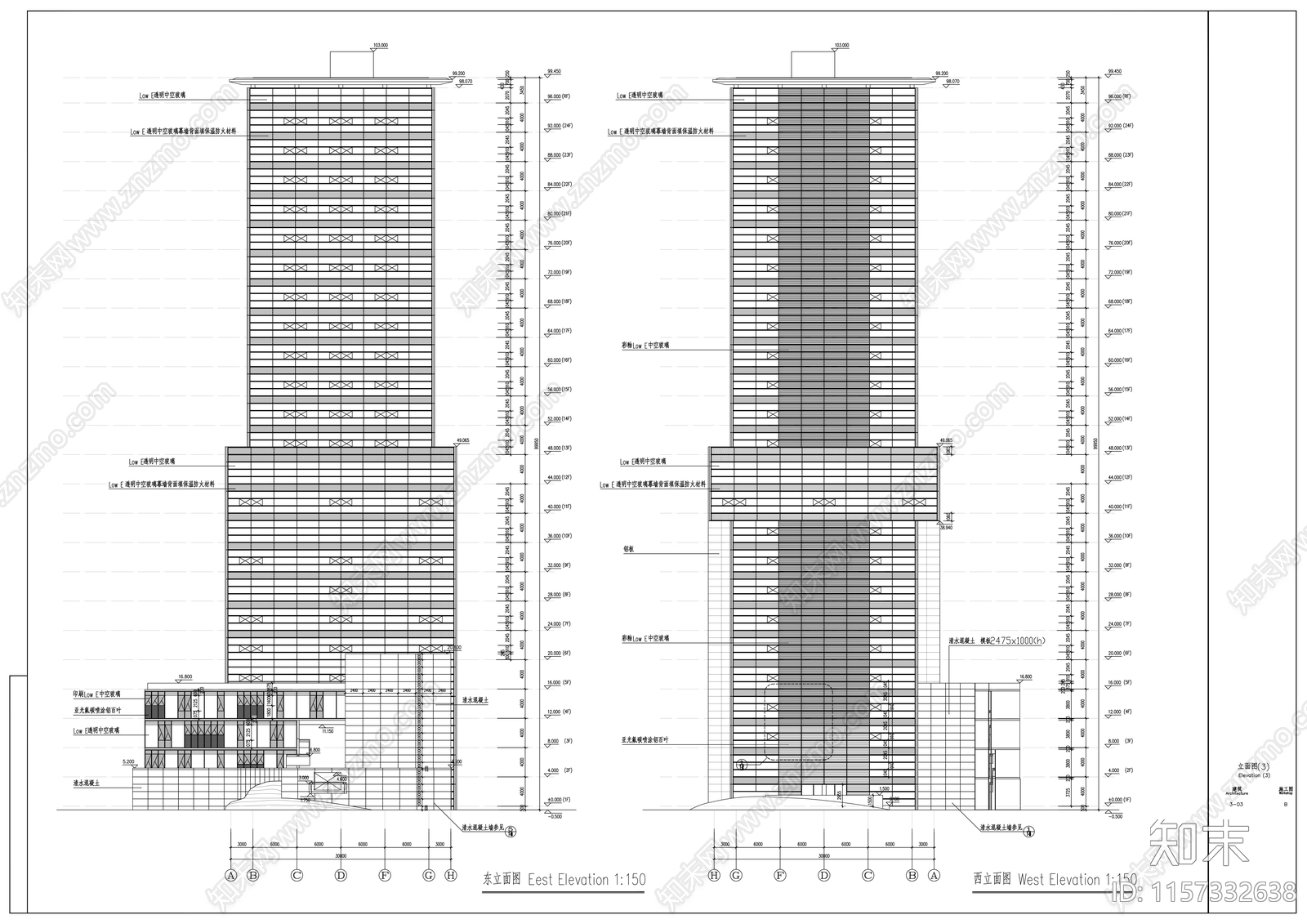 24层办公楼建筑cad施工图下载【ID:1157332638】