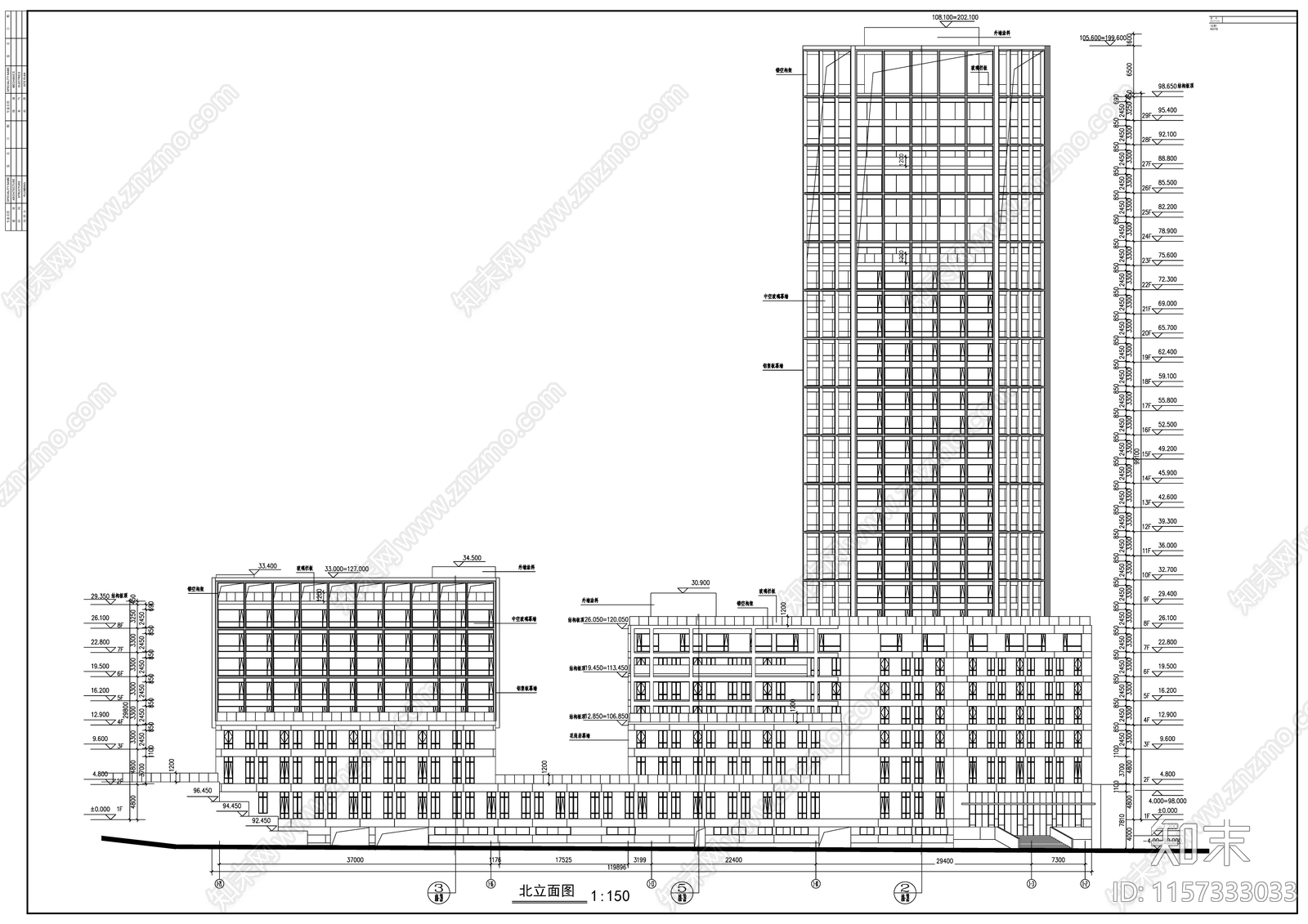 29层高层现代风格办公建筑方案图cad施工图下载【ID:1157333033】