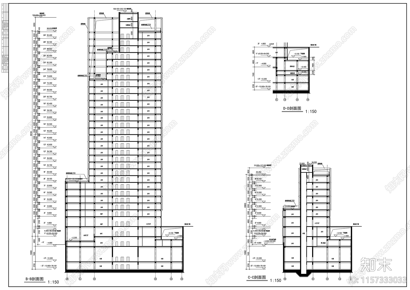 29层高层现代风格办公建筑方案图cad施工图下载【ID:1157333033】