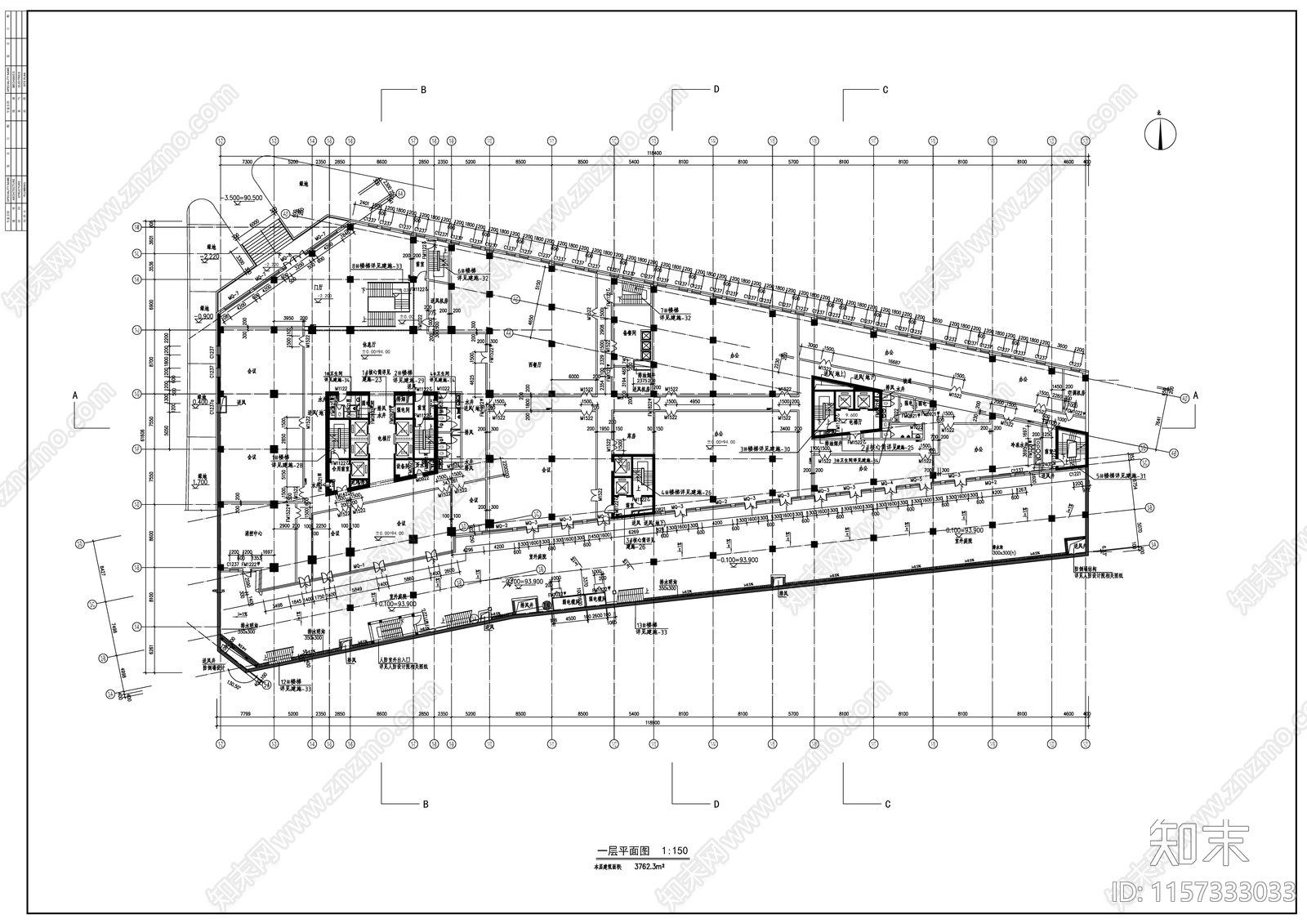 29层高层现代风格办公建筑方案图cad施工图下载【ID:1157333033】