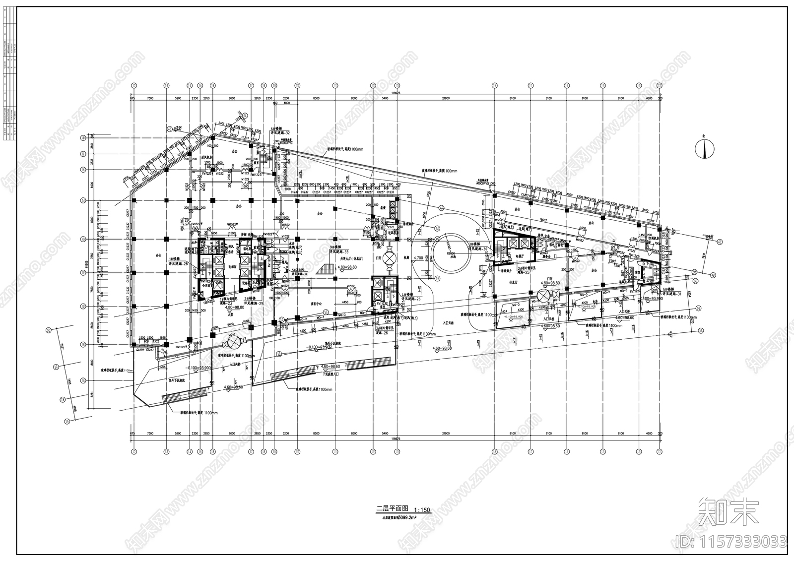 29层高层现代风格办公建筑方案图cad施工图下载【ID:1157333033】