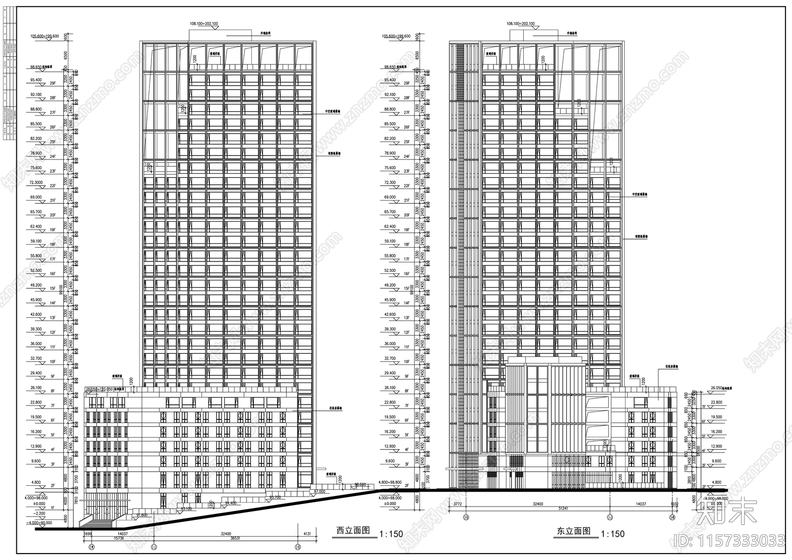 29层高层现代风格办公建筑方案图cad施工图下载【ID:1157333033】