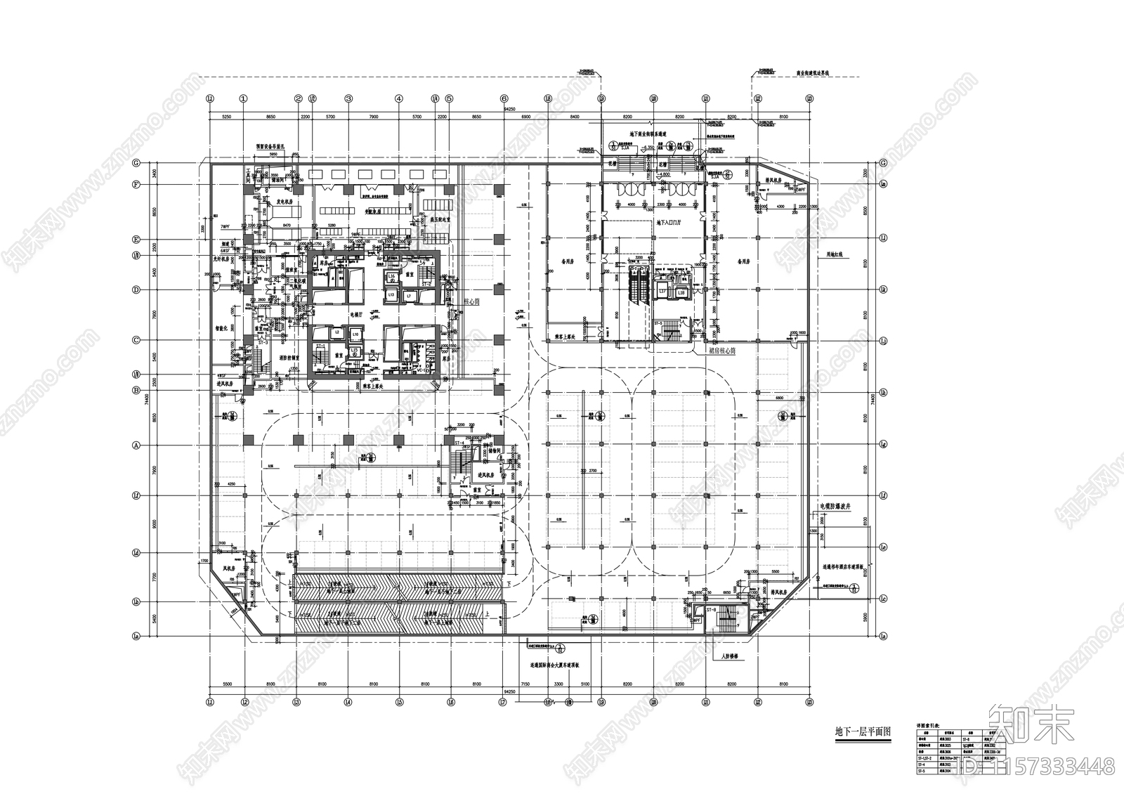 53层超高层玻璃幕墙企业办公楼cad施工图下载【ID:1157333448】