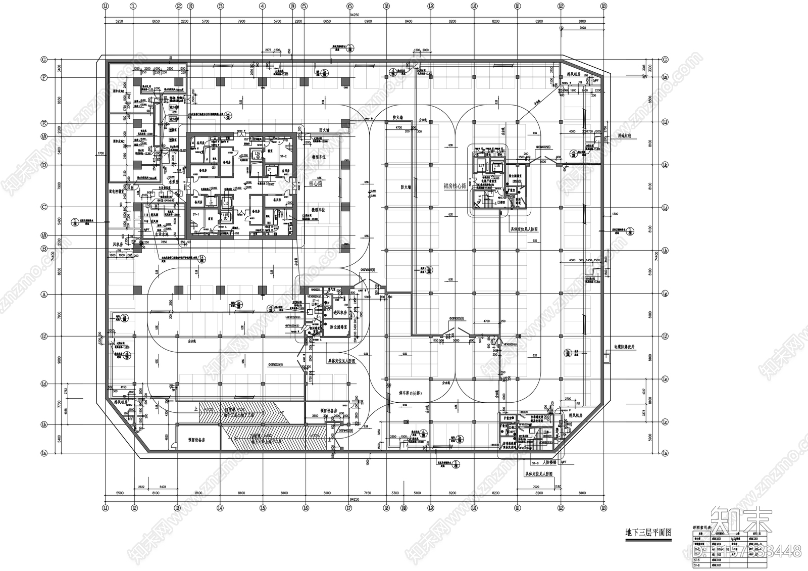 53层超高层玻璃幕墙企业办公楼cad施工图下载【ID:1157333448】