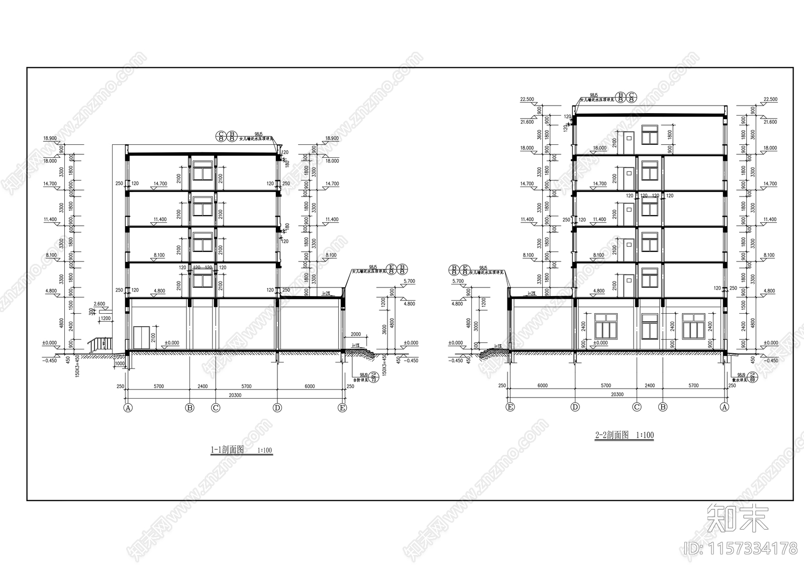 办公大楼平立剖面建筑图cad施工图下载【ID:1157334178】