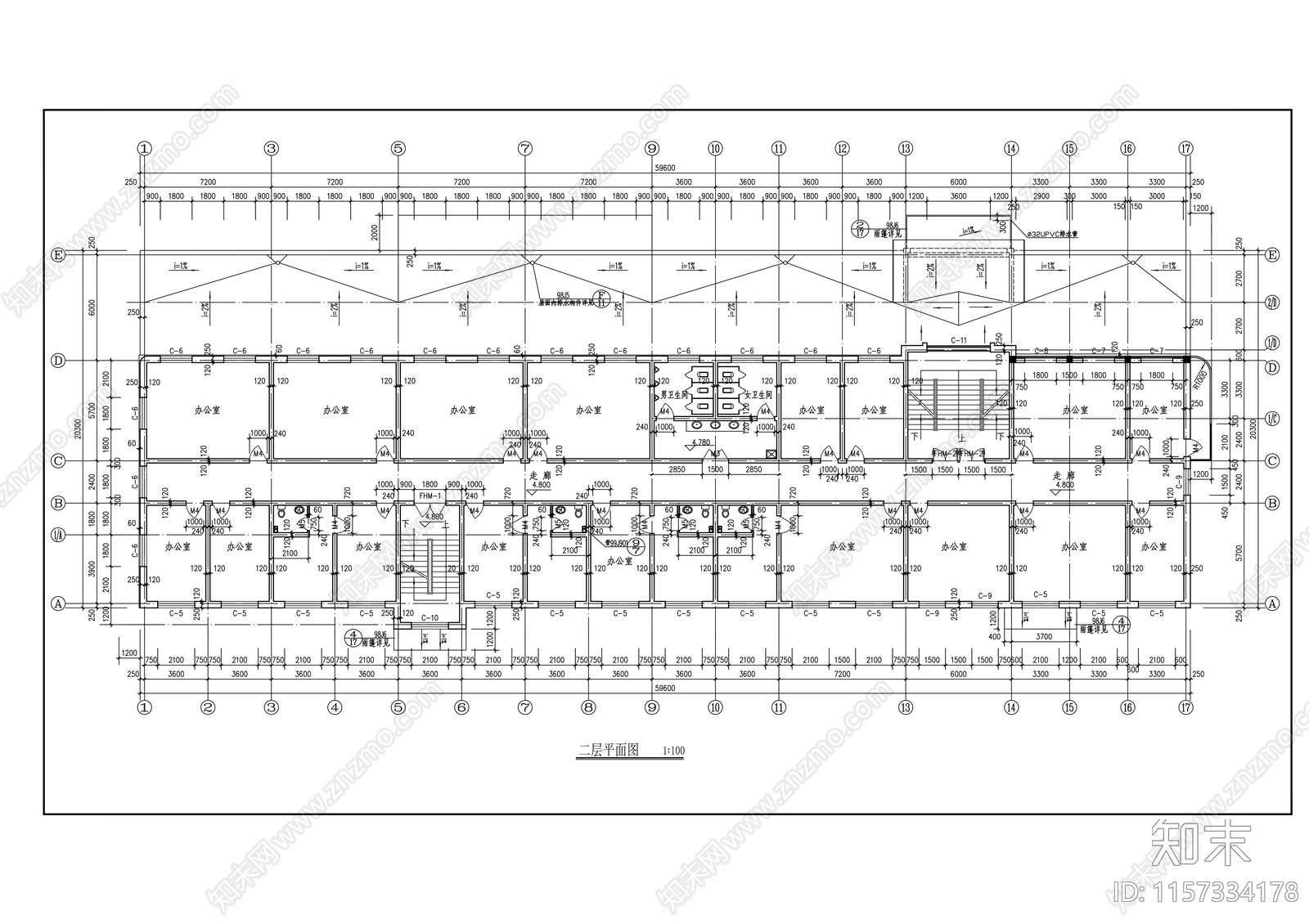 办公大楼平立剖面建筑图cad施工图下载【ID:1157334178】