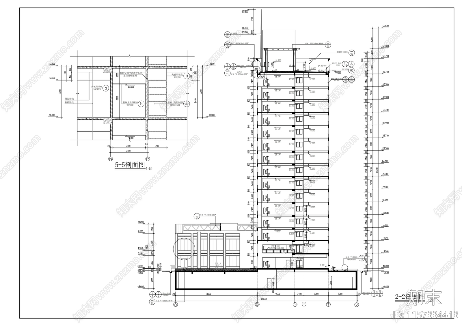 办公大楼平立剖面建筑图cad施工图下载【ID:1157334413】