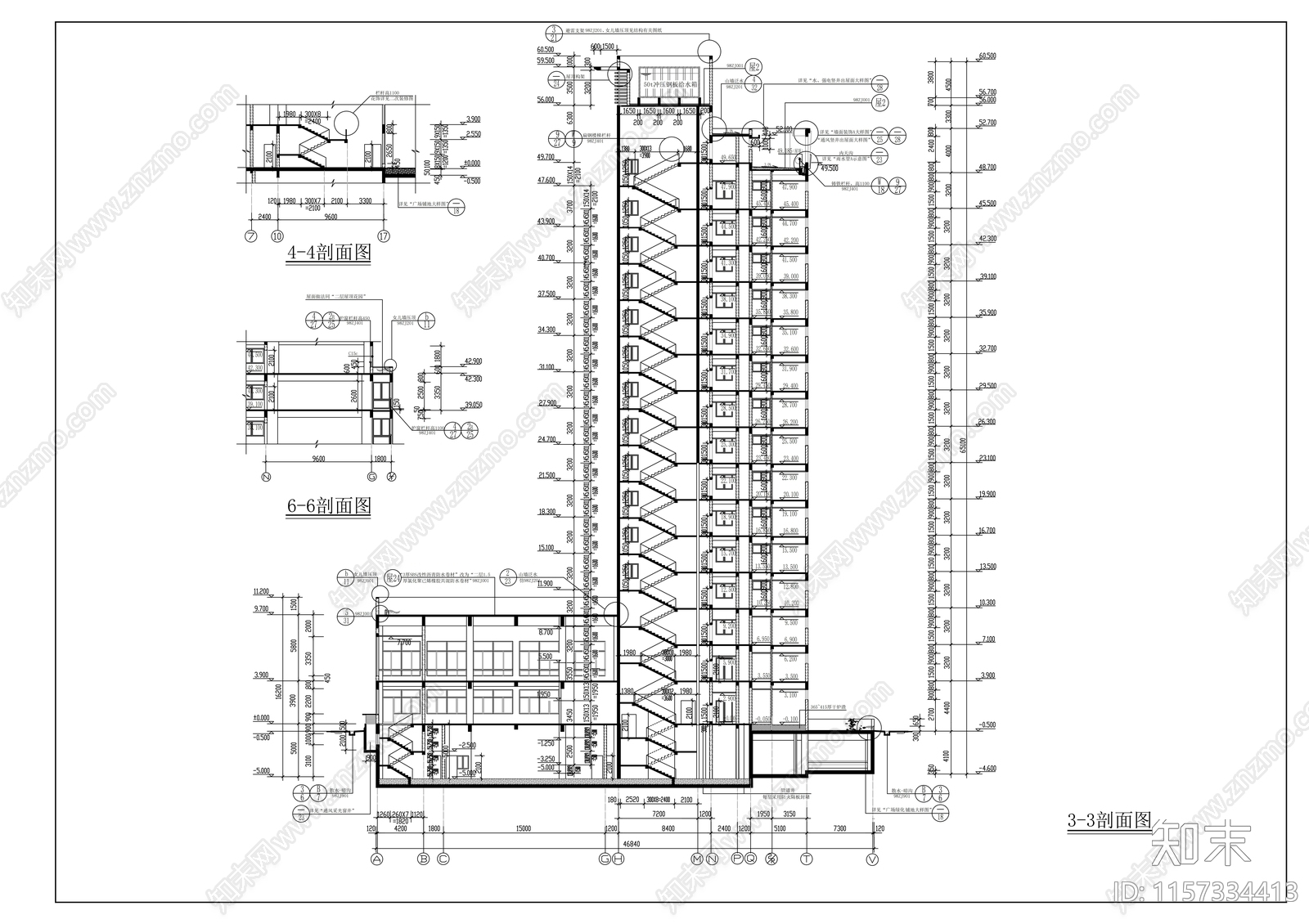 办公大楼平立剖面建筑图cad施工图下载【ID:1157334413】