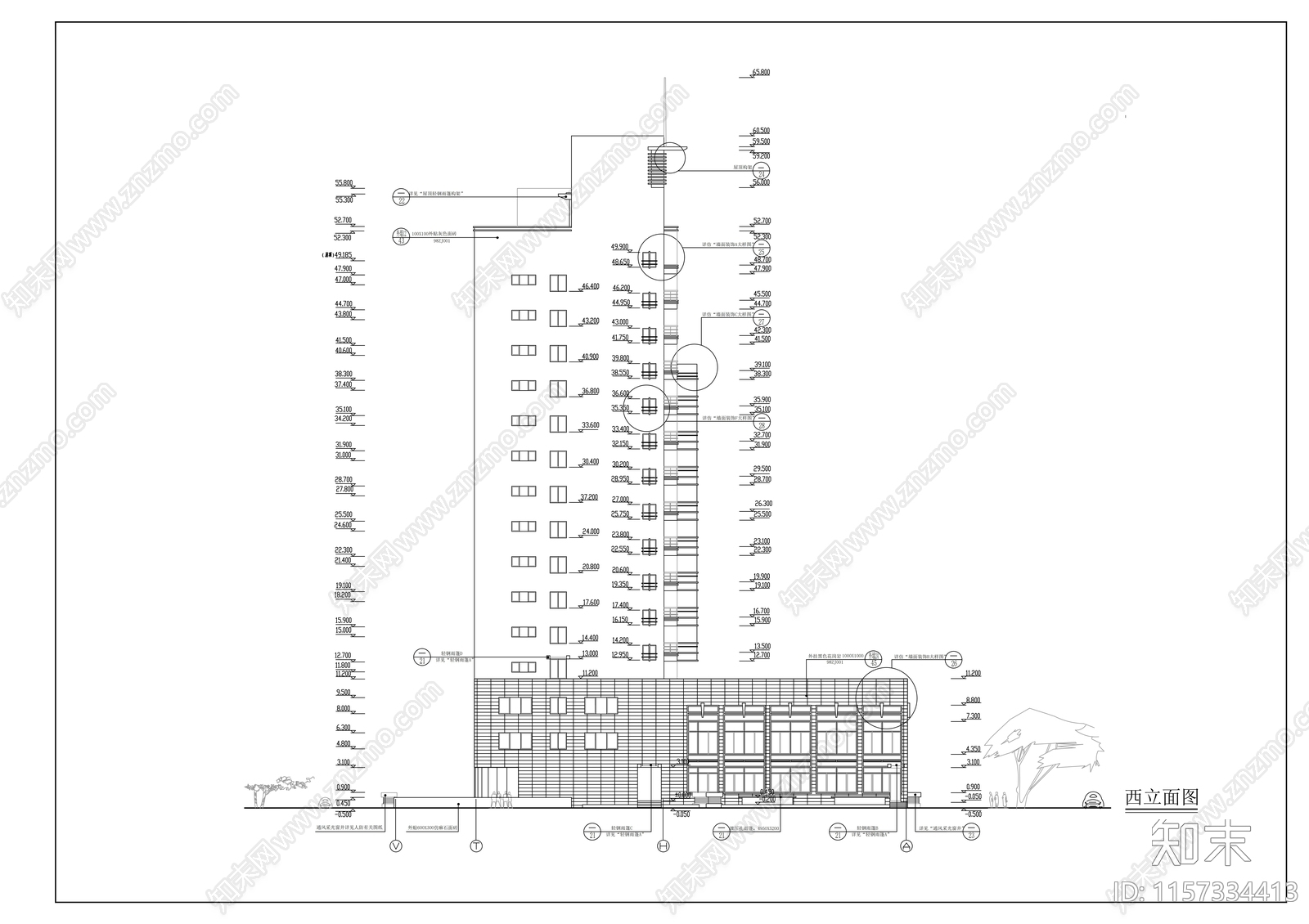 办公大楼平立剖面建筑图cad施工图下载【ID:1157334413】