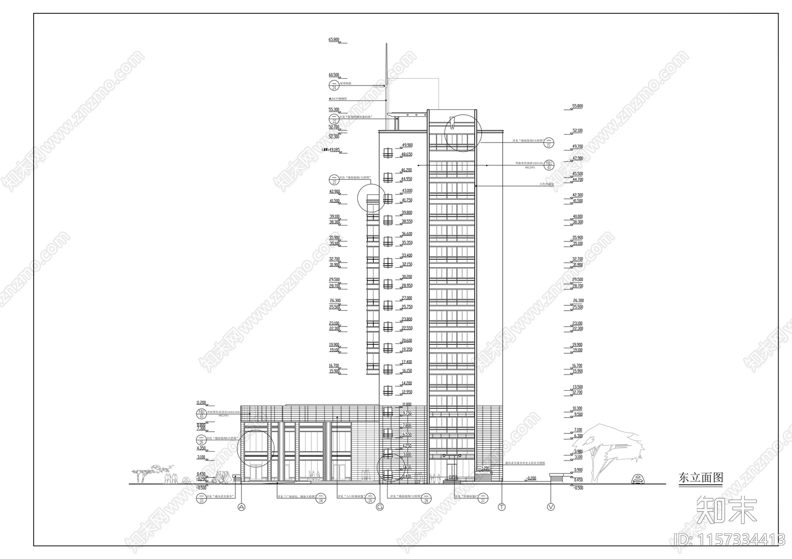 办公大楼平立剖面建筑图cad施工图下载【ID:1157334413】