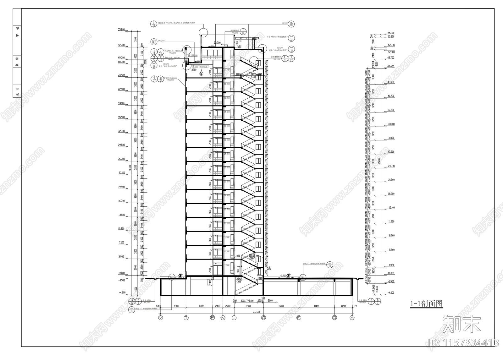 办公大楼平立剖面建筑图cad施工图下载【ID:1157334413】