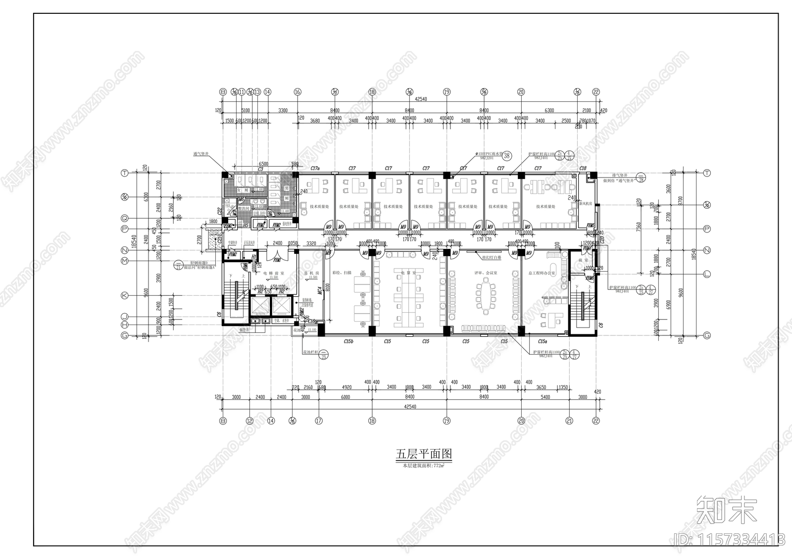 办公大楼平立剖面建筑图cad施工图下载【ID:1157334413】