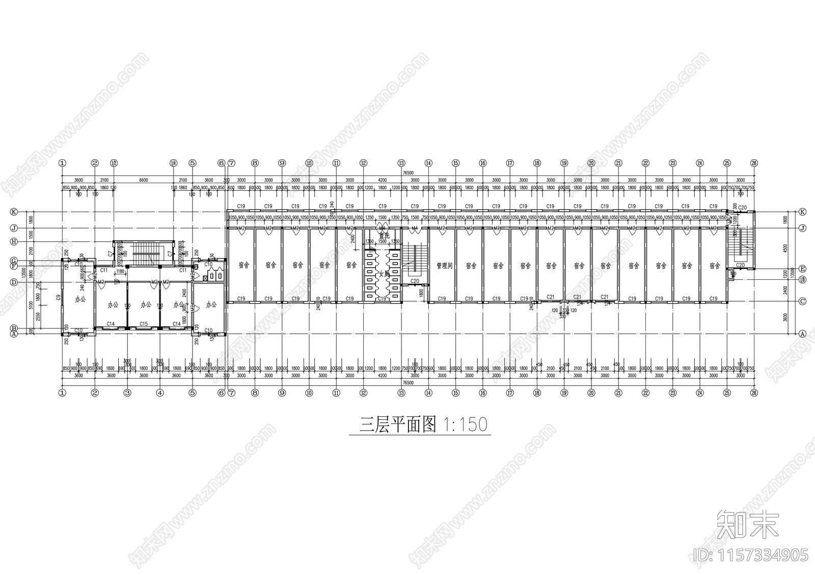 办公室平立剖面图cad施工图下载【ID:1157334905】