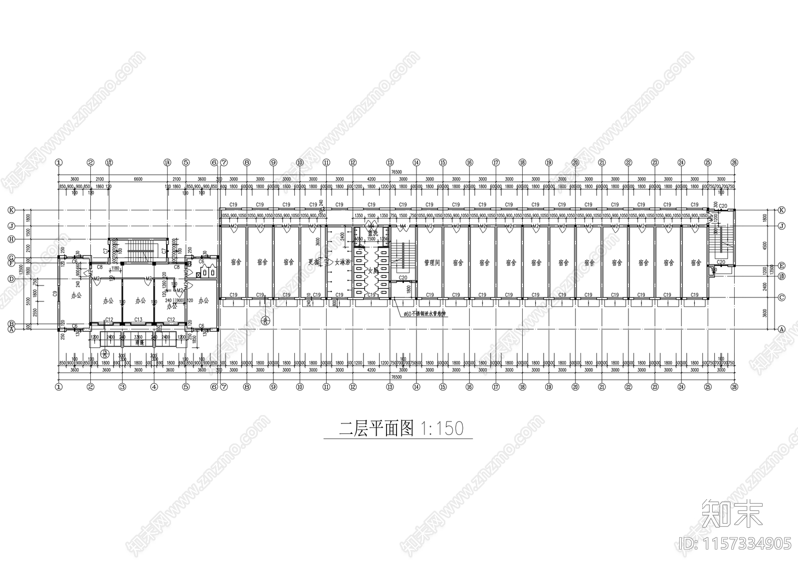 办公室平立剖面图cad施工图下载【ID:1157334905】