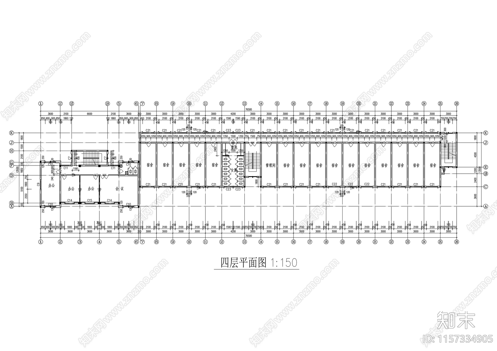 办公室平立剖面图cad施工图下载【ID:1157334905】