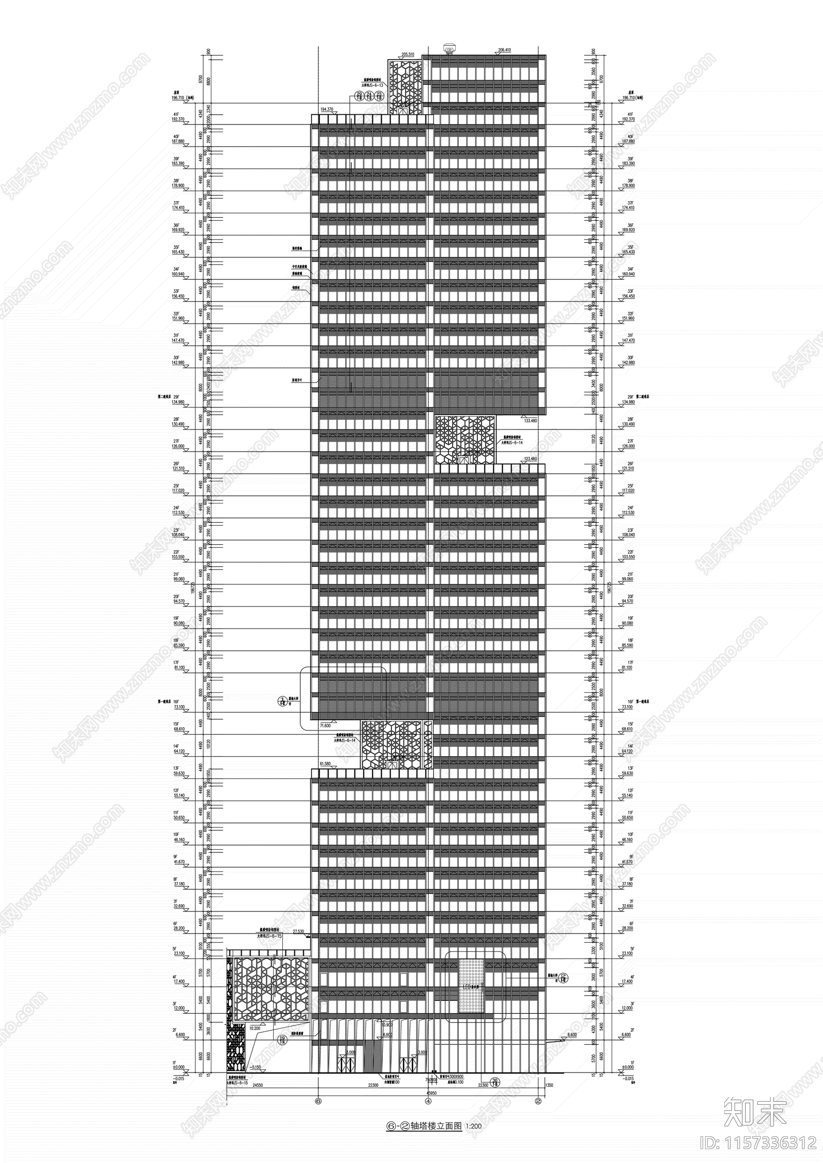 超高层现代风格知名企业办公楼建筑设计cad施工图下载【ID:1157336312】