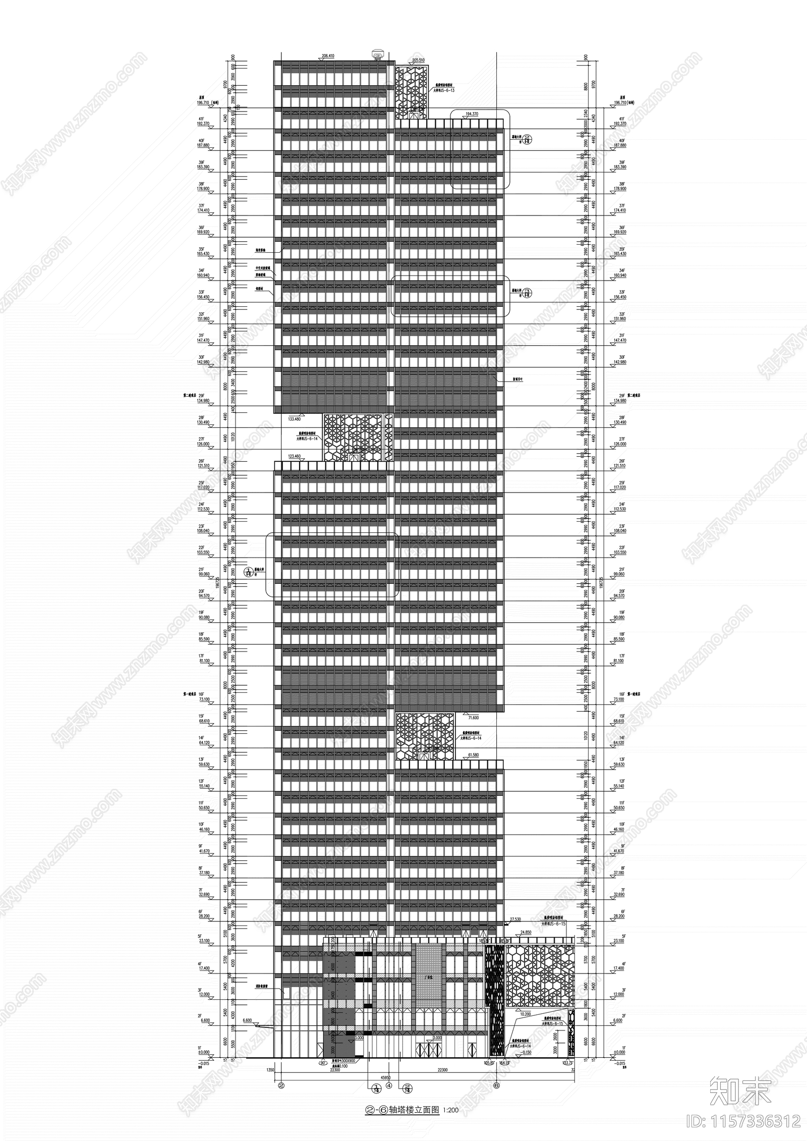 超高层现代风格知名企业办公楼建筑设计cad施工图下载【ID:1157336312】