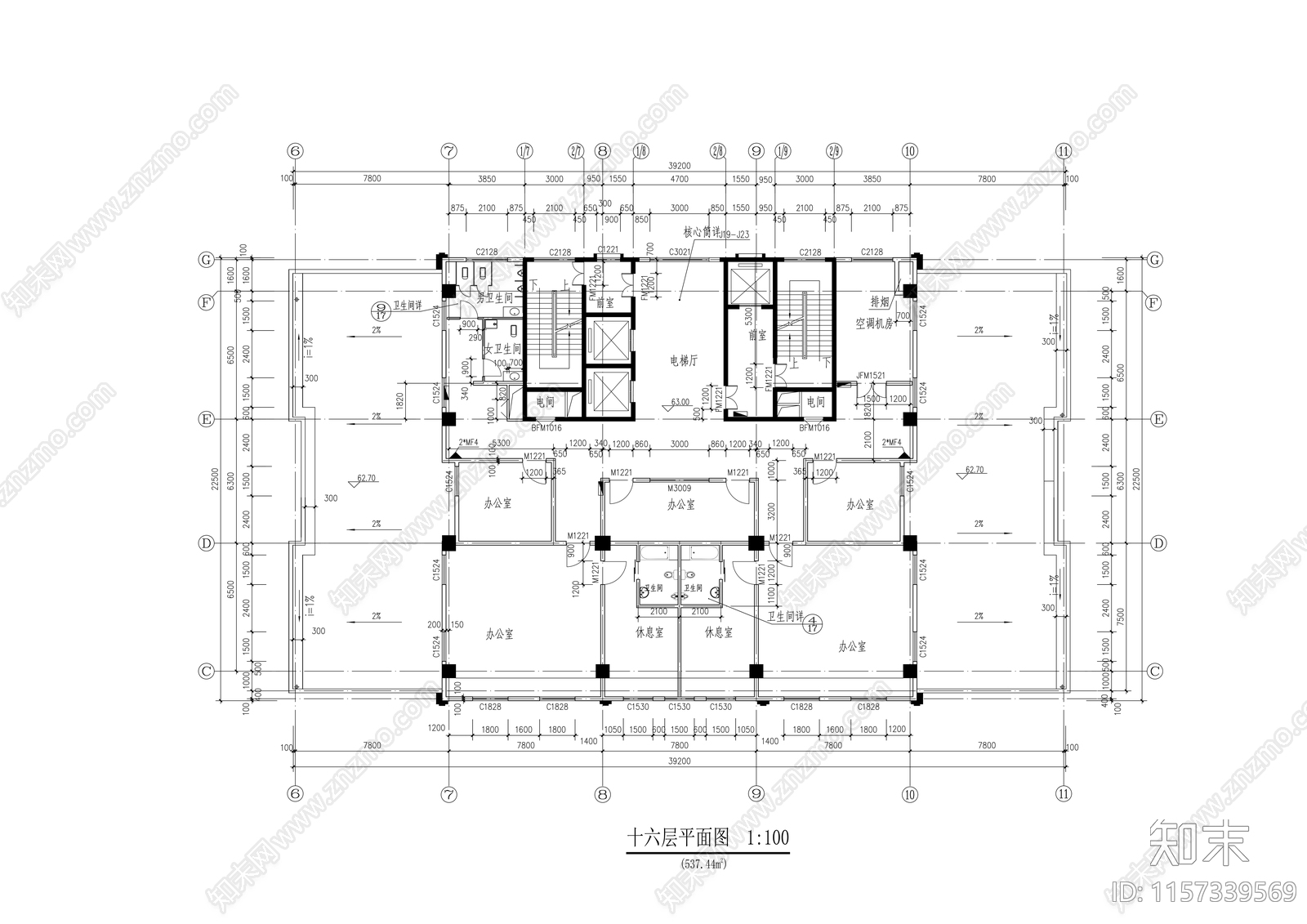 二十层政府服务中心建cad施工图下载【ID:1157339569】