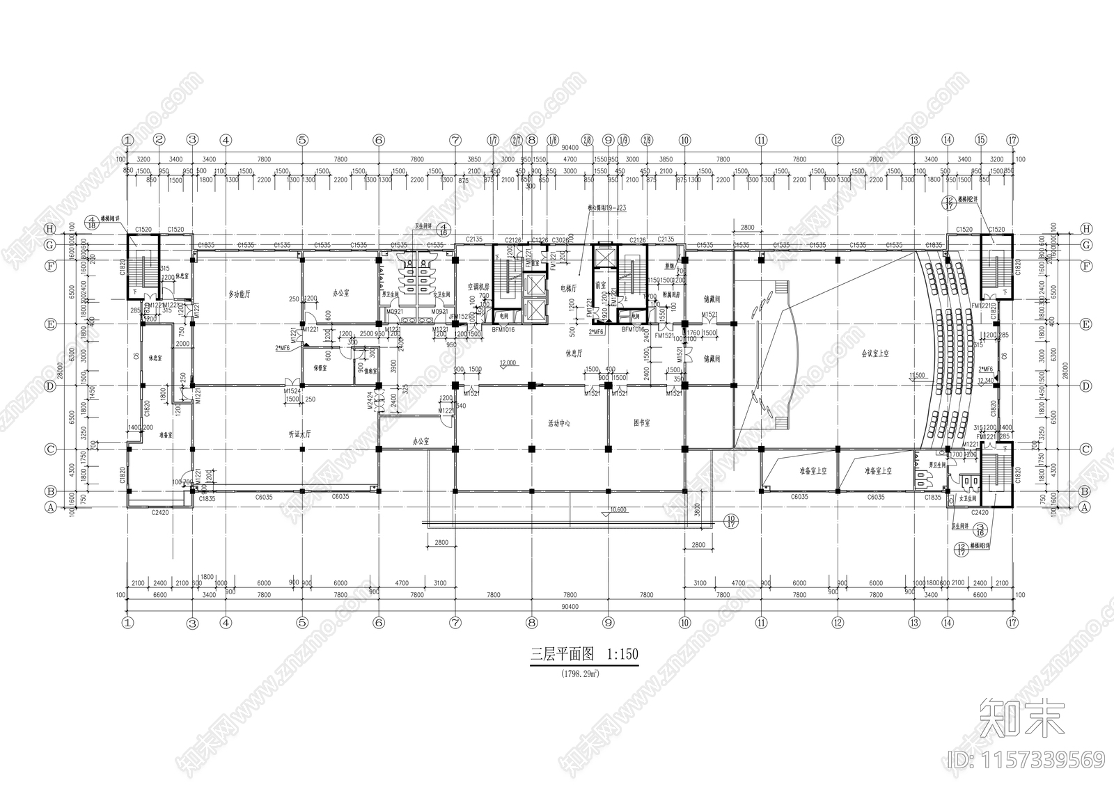 二十层政府服务中心建cad施工图下载【ID:1157339569】