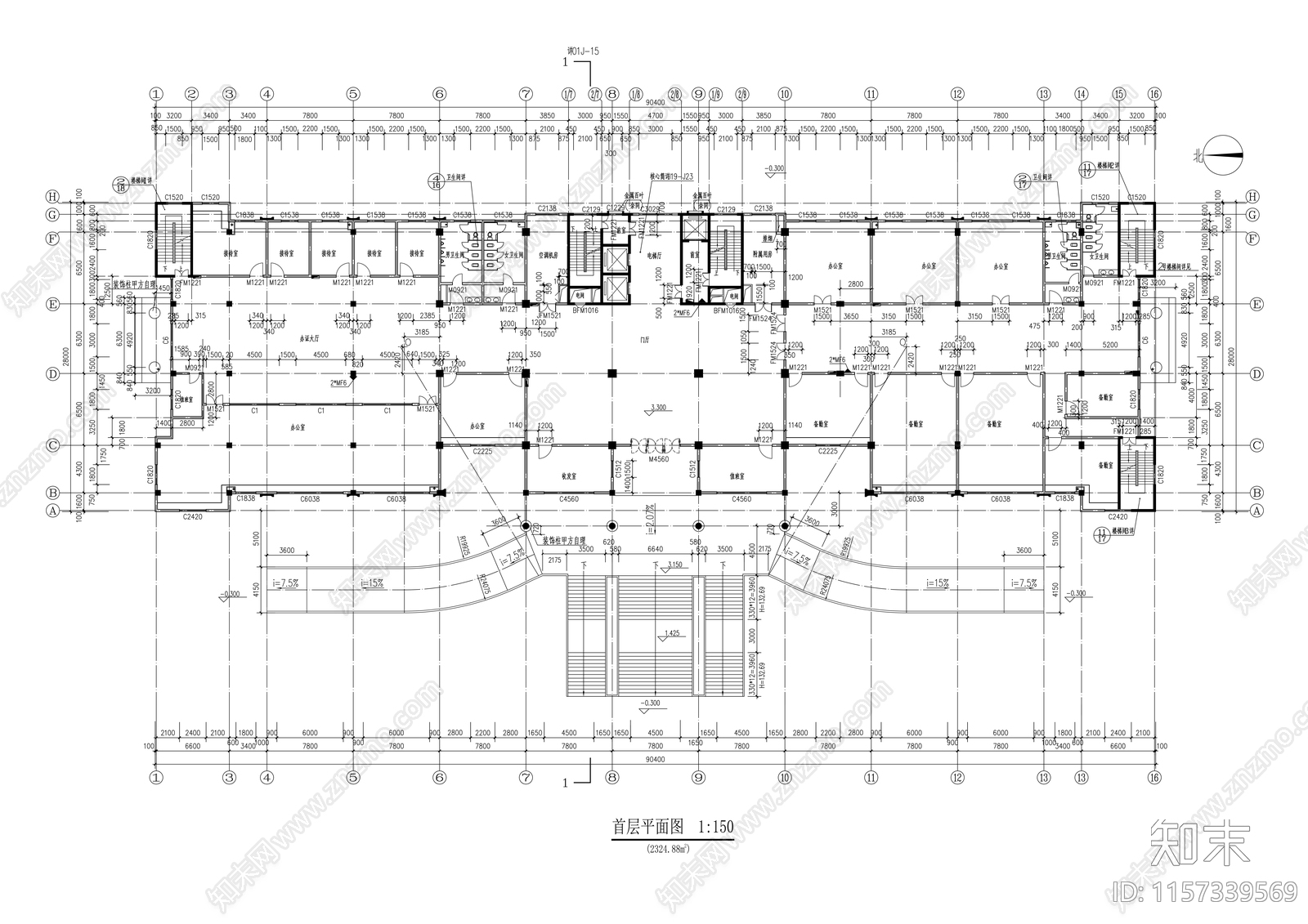 二十层政府服务中心建cad施工图下载【ID:1157339569】