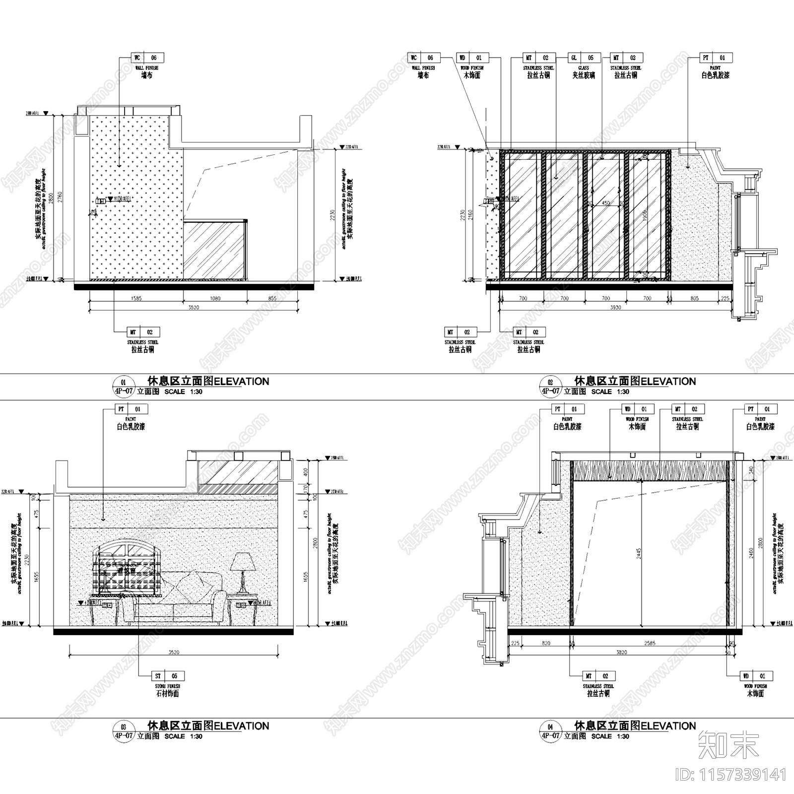 新中式禅意佛山绿岛湖四层别墅250户型室内家装cad施工图下载【ID:1157339141】