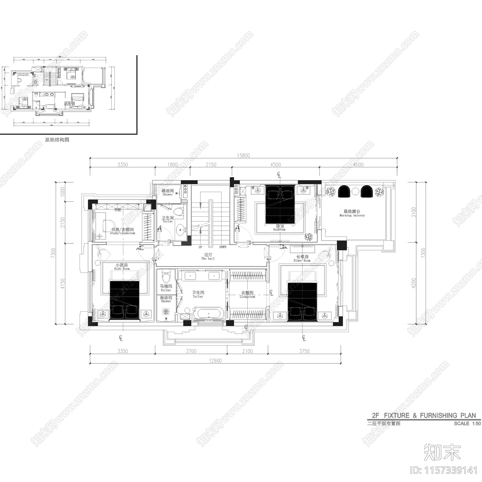 新中式禅意佛山绿岛湖四层别墅250户型室内家装cad施工图下载【ID:1157339141】