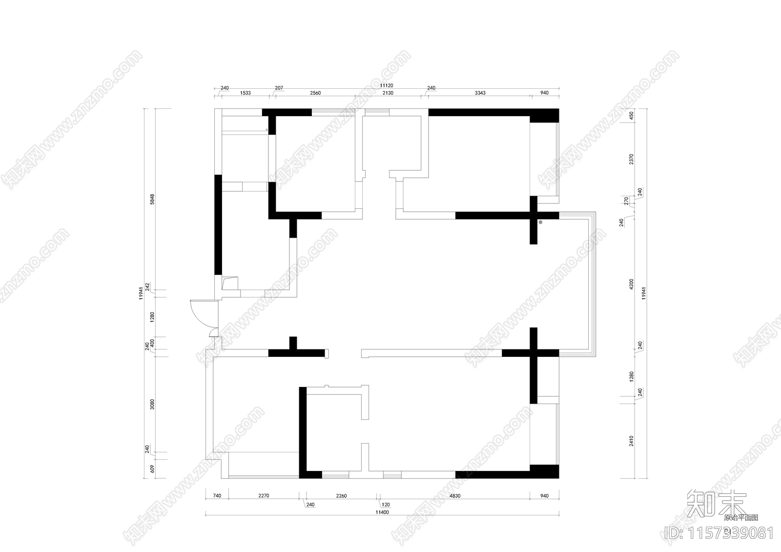 现代简约套四双卫大平层家装住cad施工图下载【ID:1157339081】