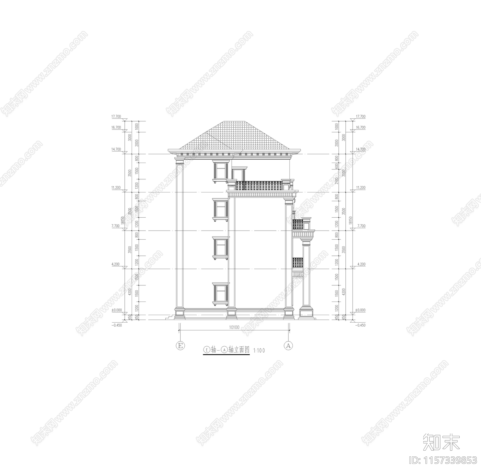 欧式四层别墅cad施工图下载【ID:1157339853】