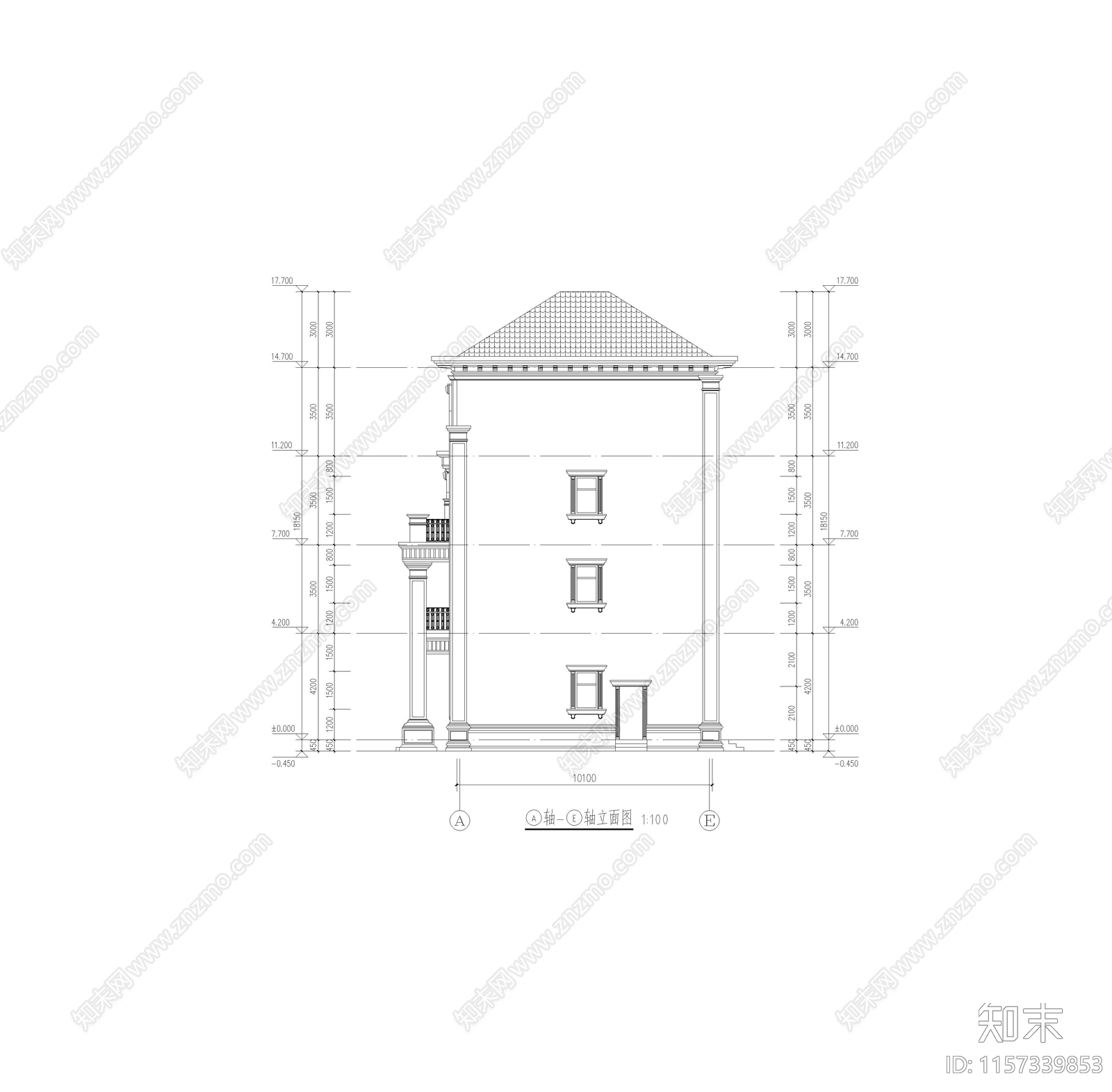 欧式四层别墅cad施工图下载【ID:1157339853】