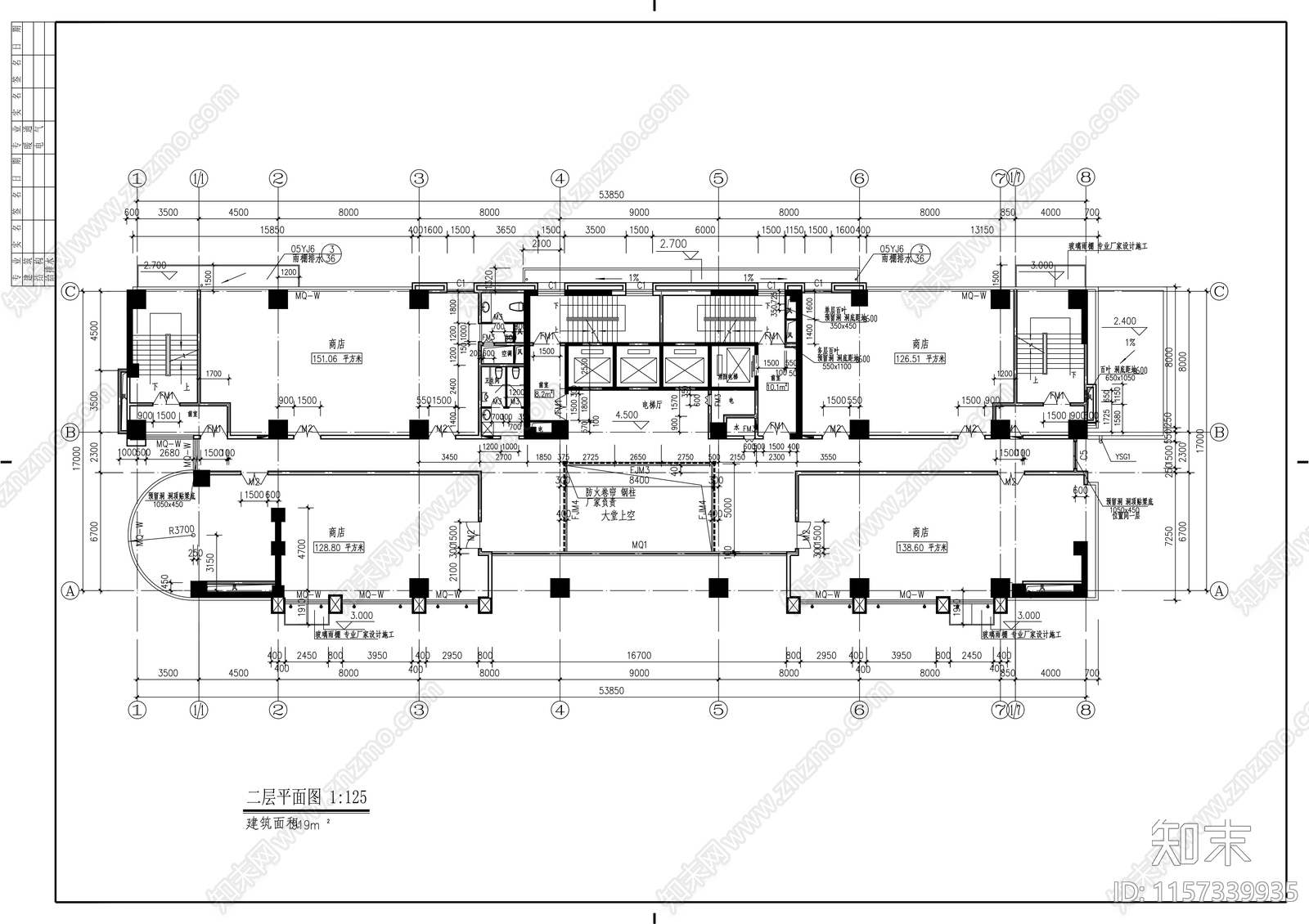 二十七层办公楼建筑cad施工图下载【ID:1157339935】