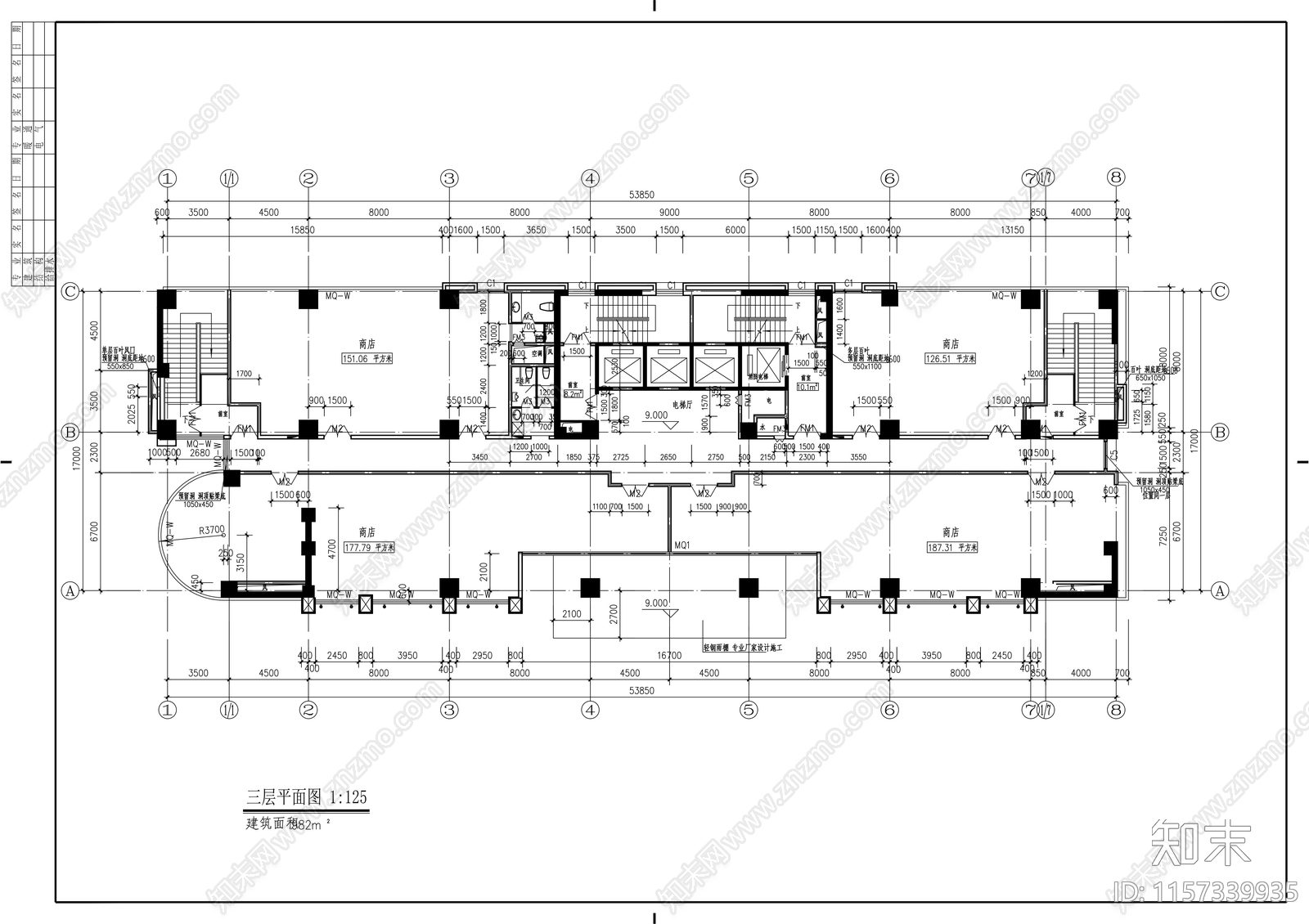 二十七层办公楼建筑cad施工图下载【ID:1157339935】