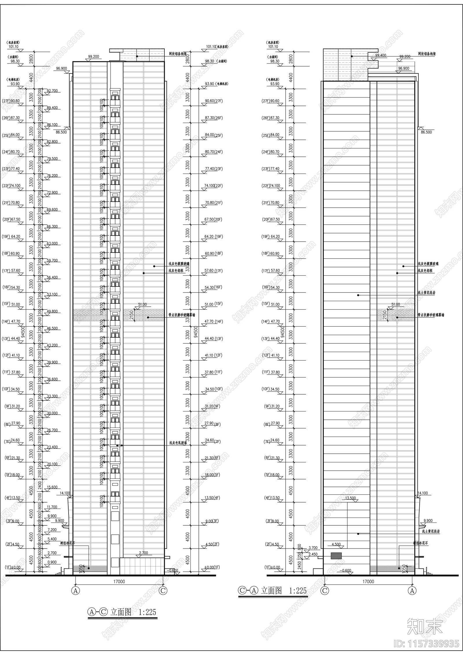 二十七层办公楼建筑cad施工图下载【ID:1157339935】