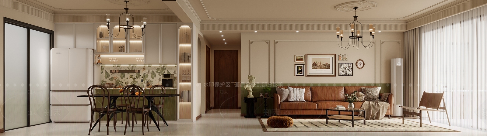 美式复古客餐厅3D模型下载【ID:1157340975】