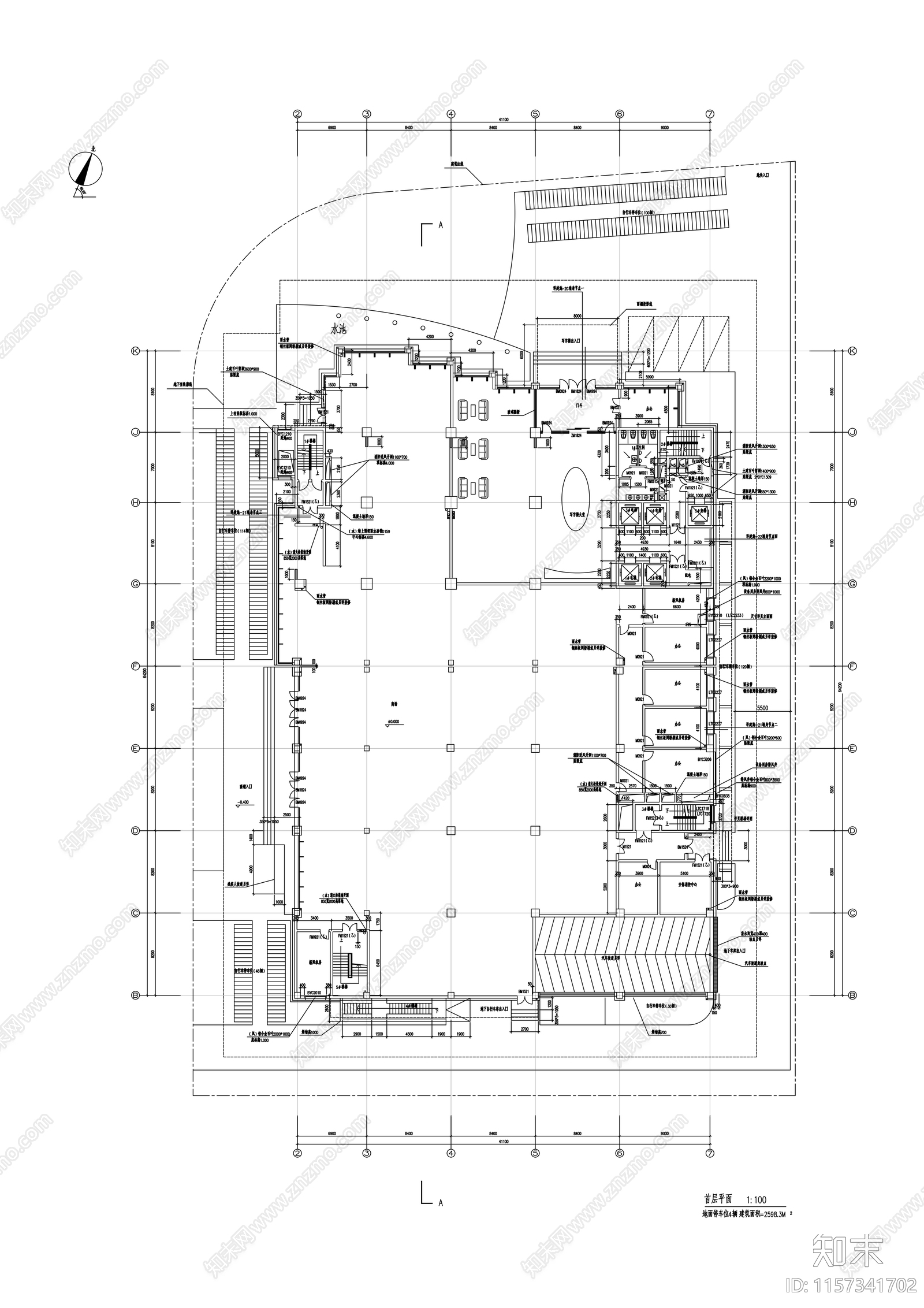 高层办公楼建筑设计方案cad施工图下载【ID:1157341702】