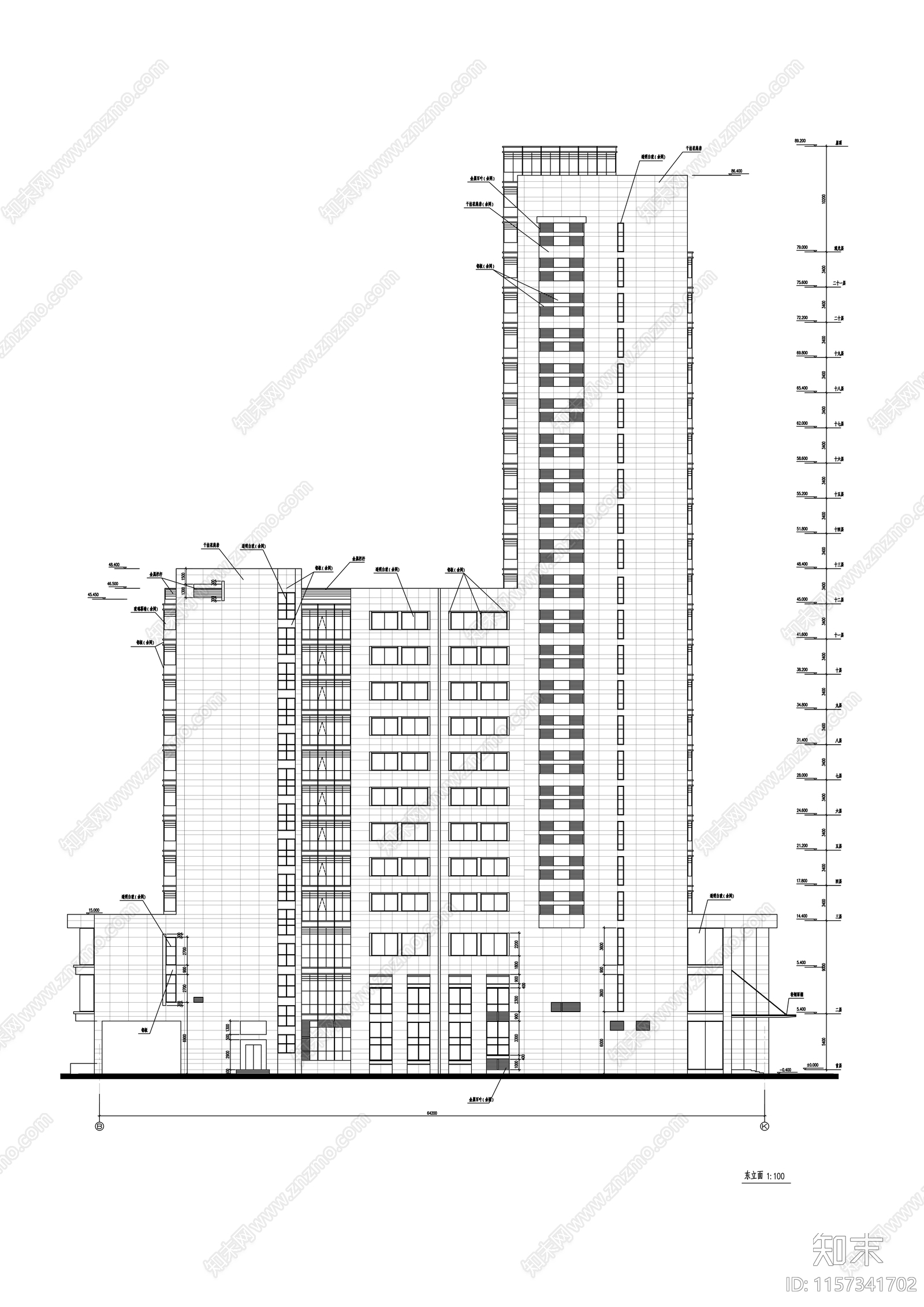 高层办公楼建筑设计方案cad施工图下载【ID:1157341702】