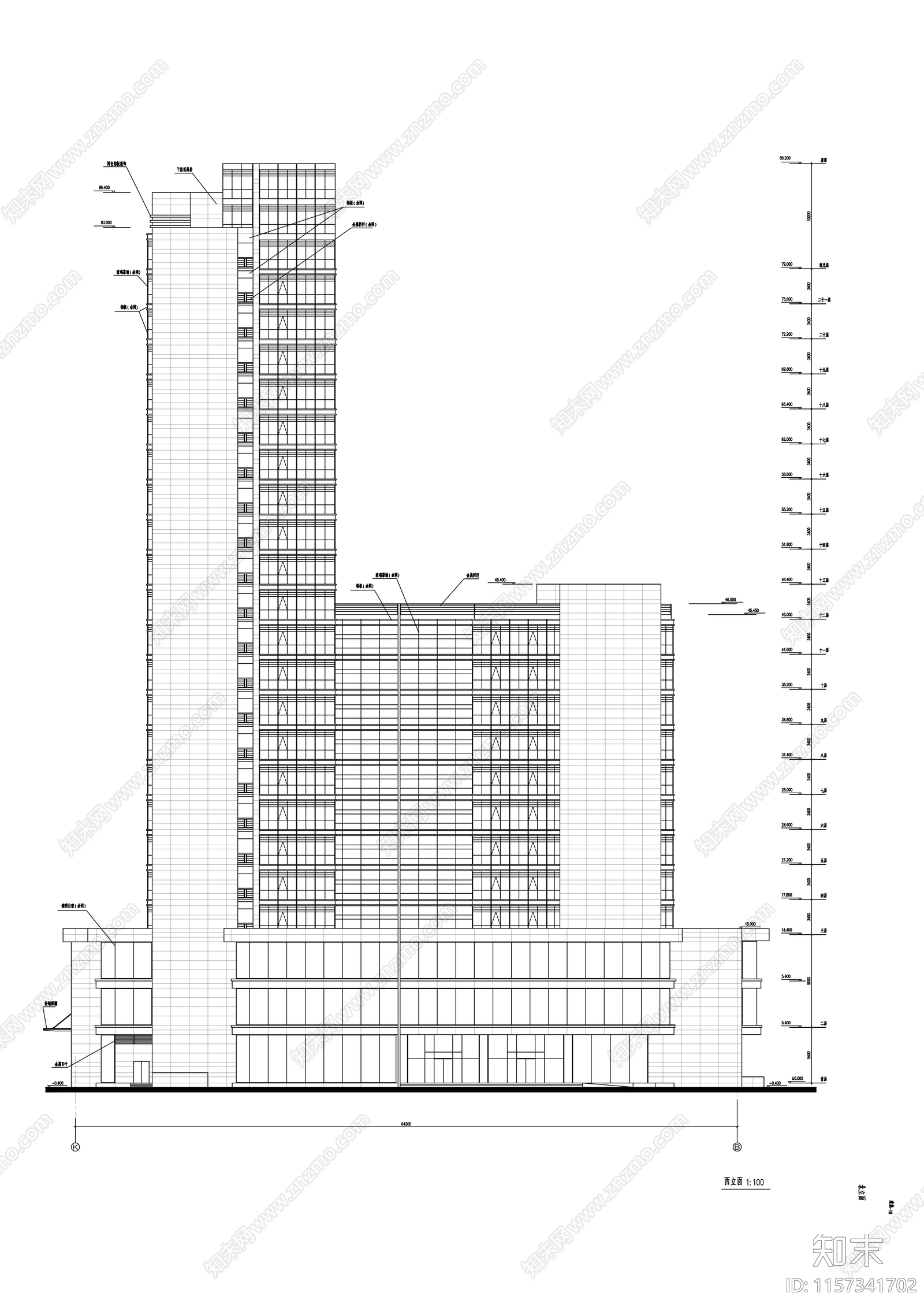 高层办公楼建筑设计方案cad施工图下载【ID:1157341702】