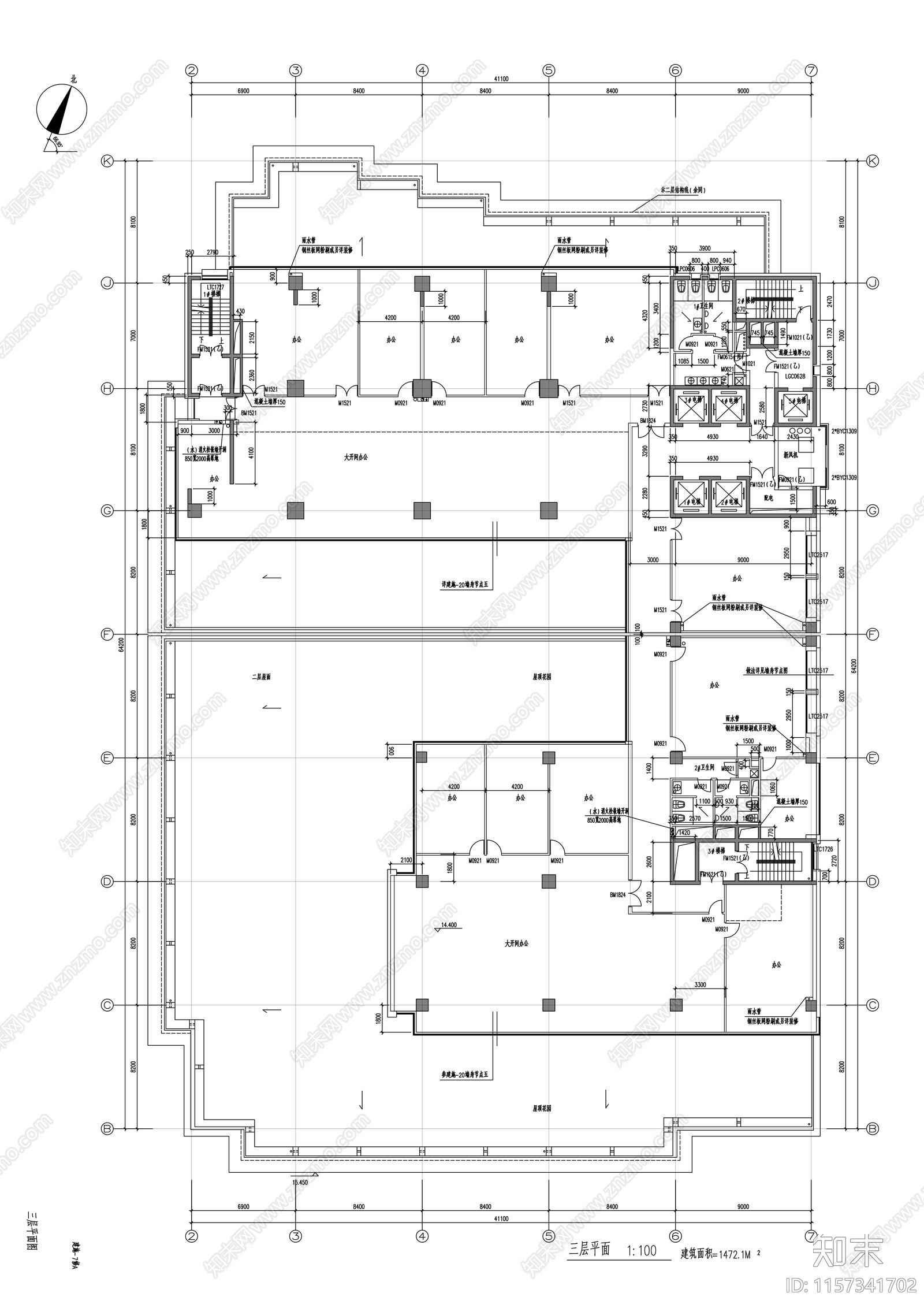 高层办公楼建筑设计方案cad施工图下载【ID:1157341702】