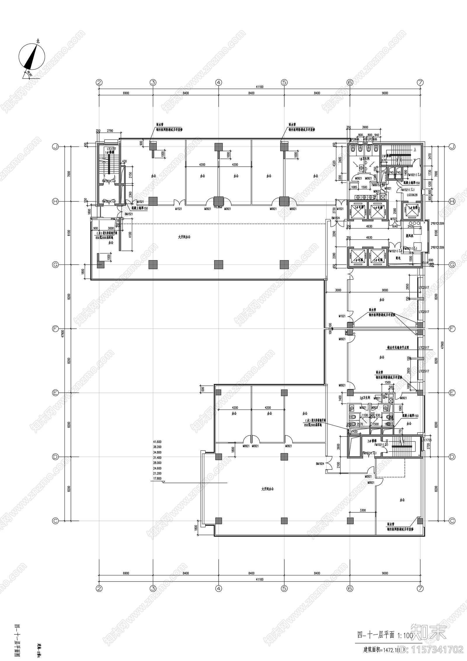 高层办公楼建筑设计方案cad施工图下载【ID:1157341702】