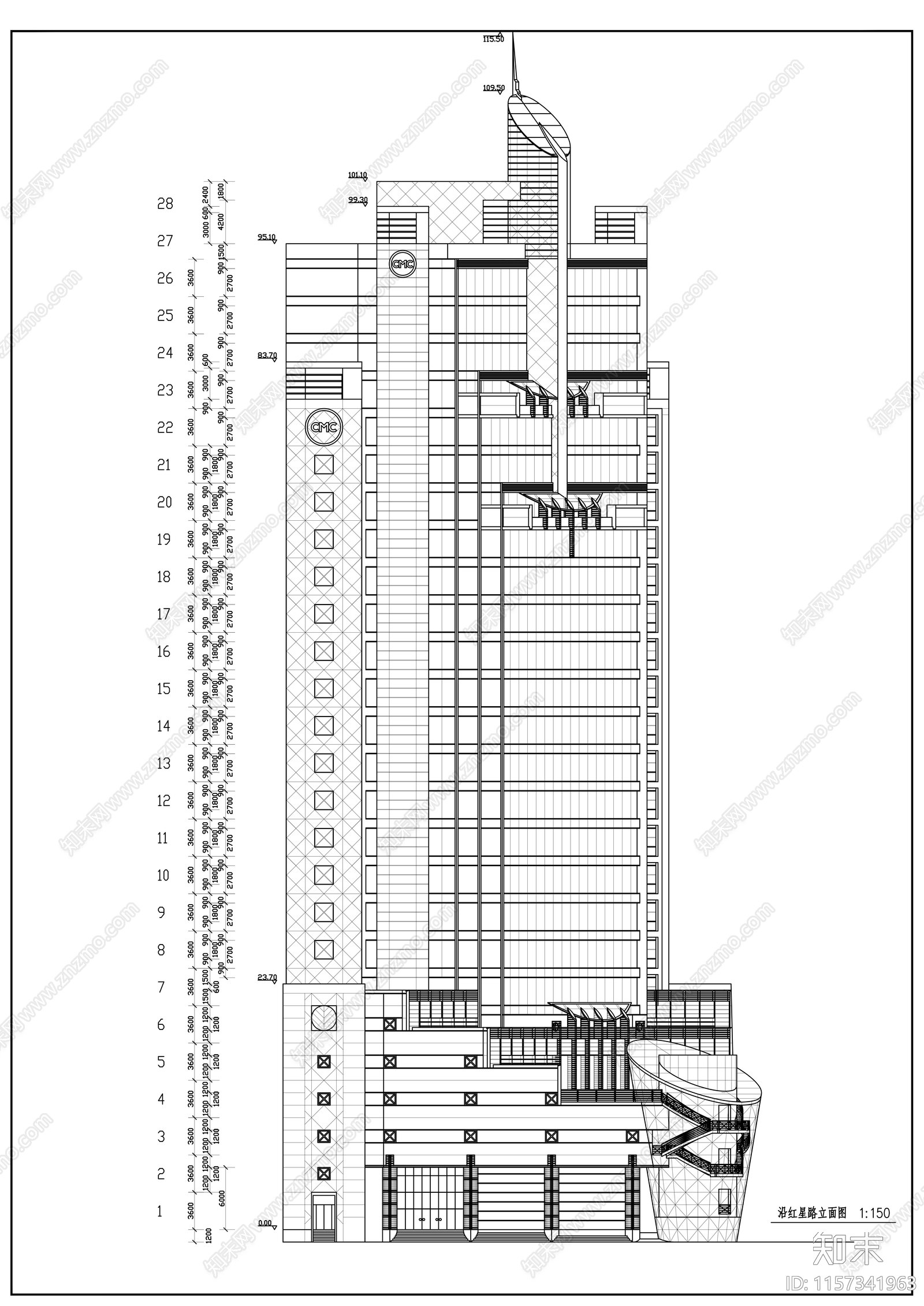 高层办公楼图纸cad施工图下载【ID:1157341963】