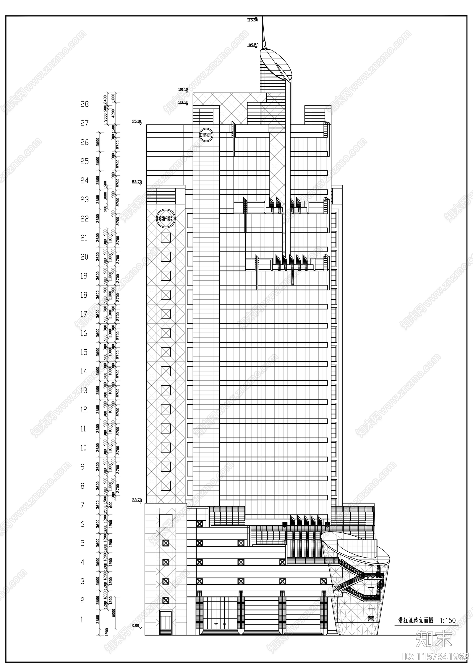 高层办公楼图纸cad施工图下载【ID:1157341963】