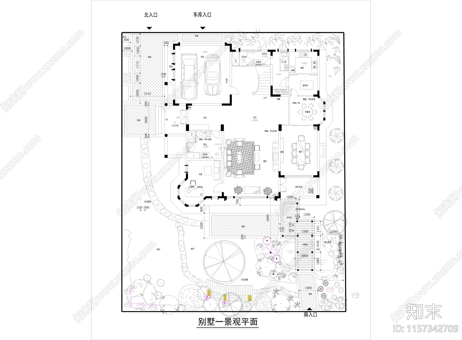 别墅庭院景观绿化平面图施工图下载【ID:1157342709】