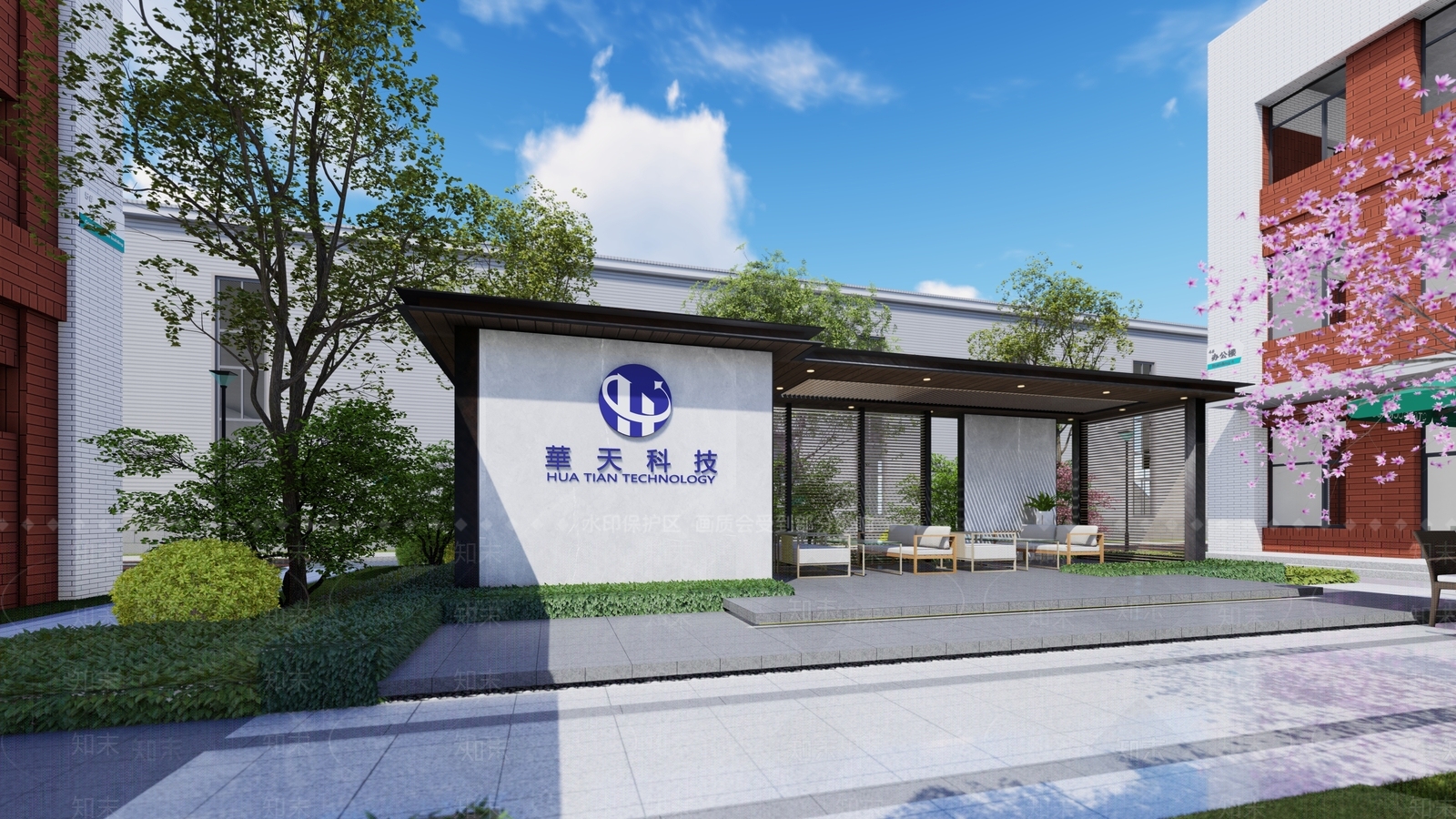 新中式厂区核心景观SU模型下载【ID:1157344094】