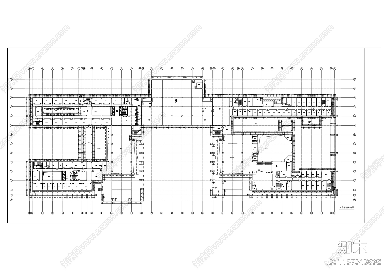 高层双子塔式框架剪力墙结构商务楼幕cad施工图下载【ID:1157343692】