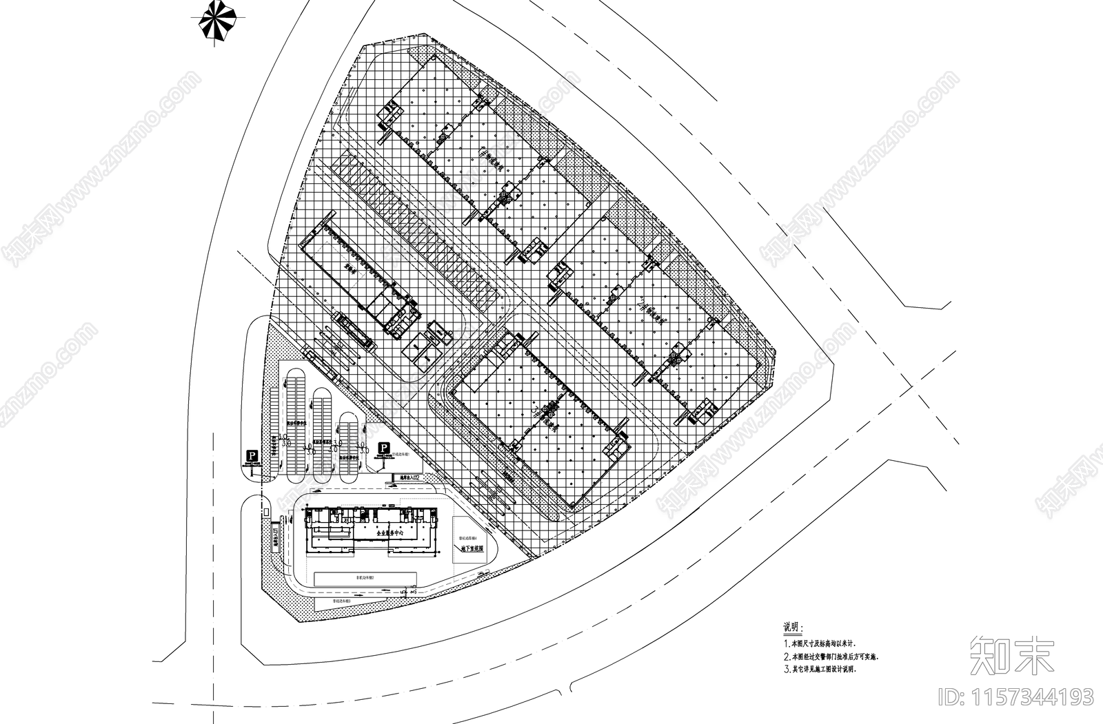 企业服务中心道路场地cad施工图下载【ID:1157344193】